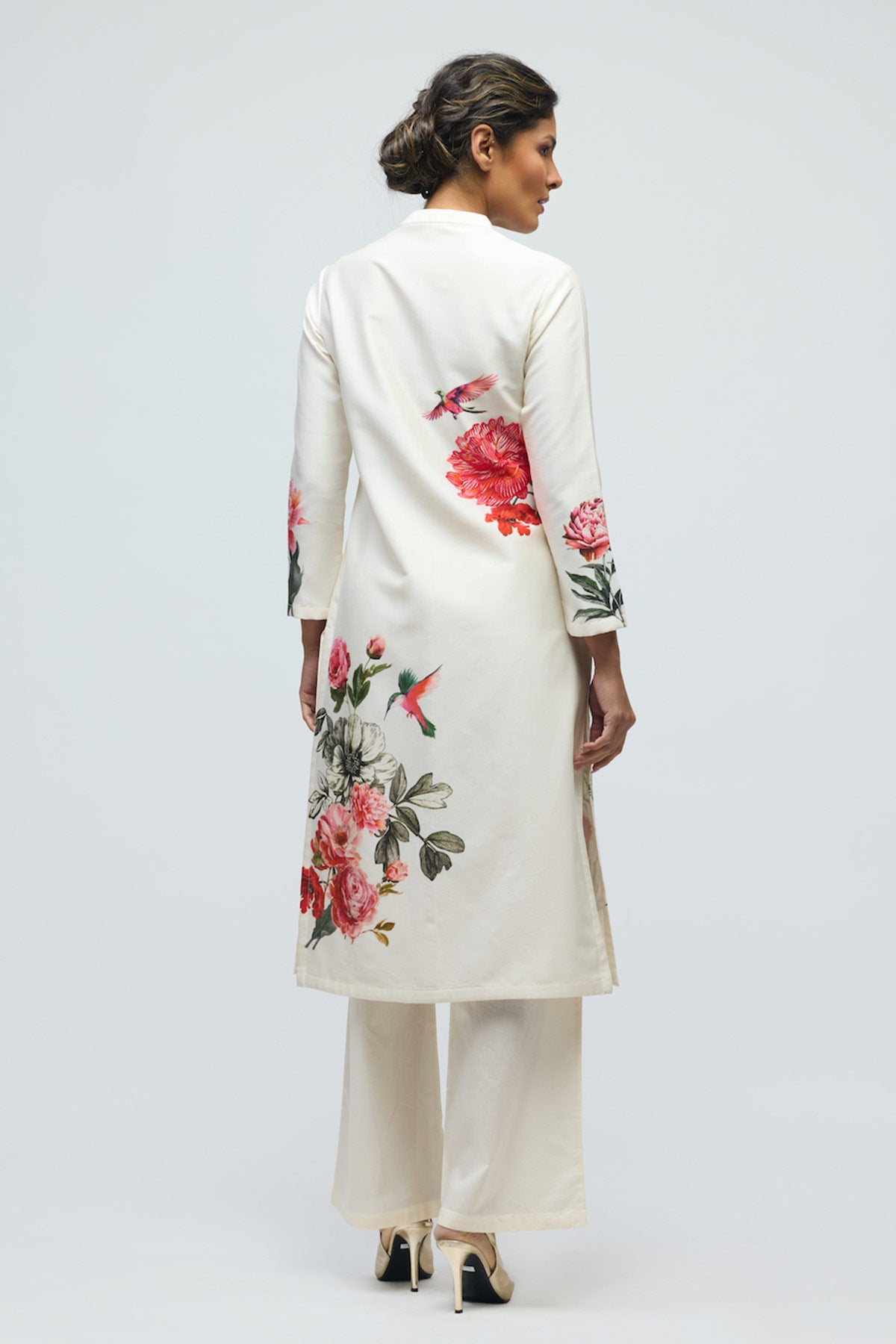 Floral printed Chanderi Tunic Set with Voile Pant