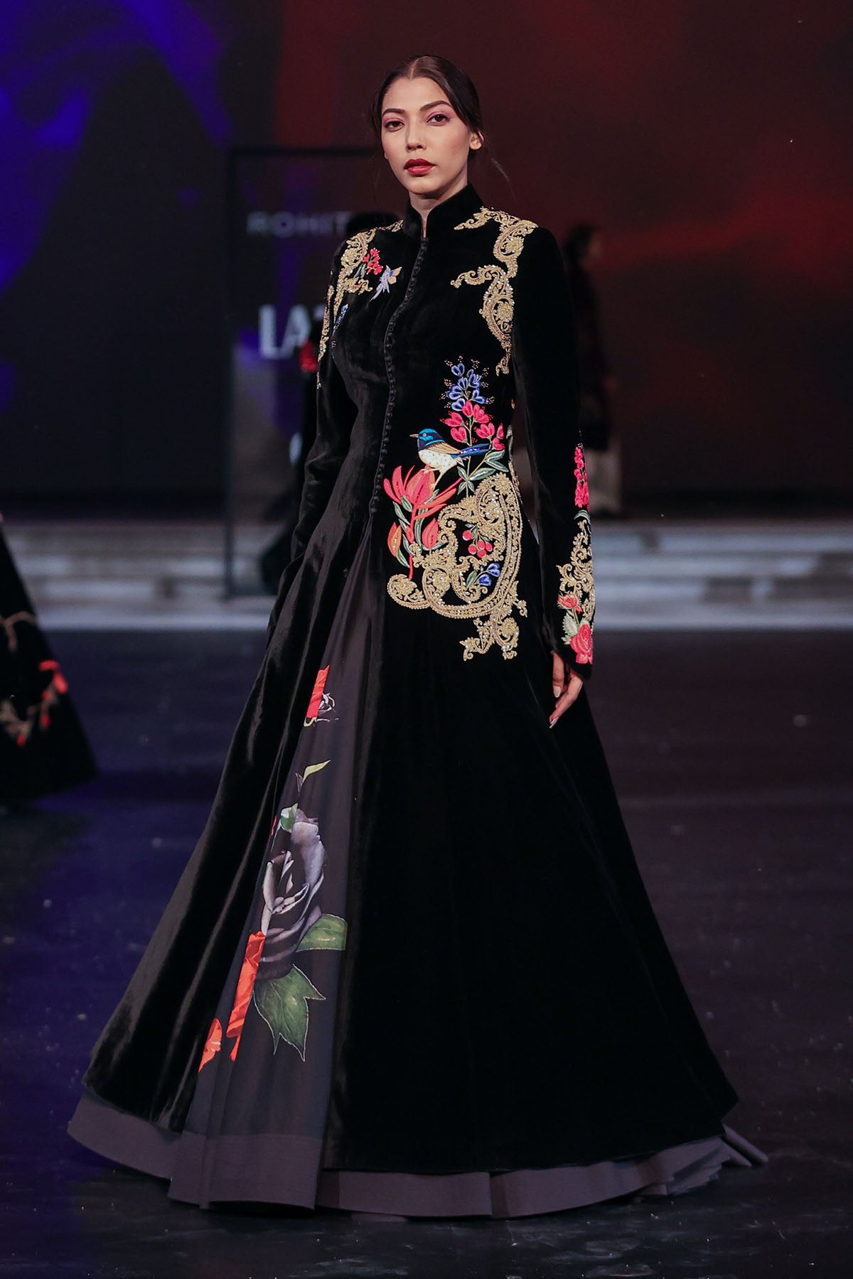 Velvet Long Jacket With Resham Embroidery