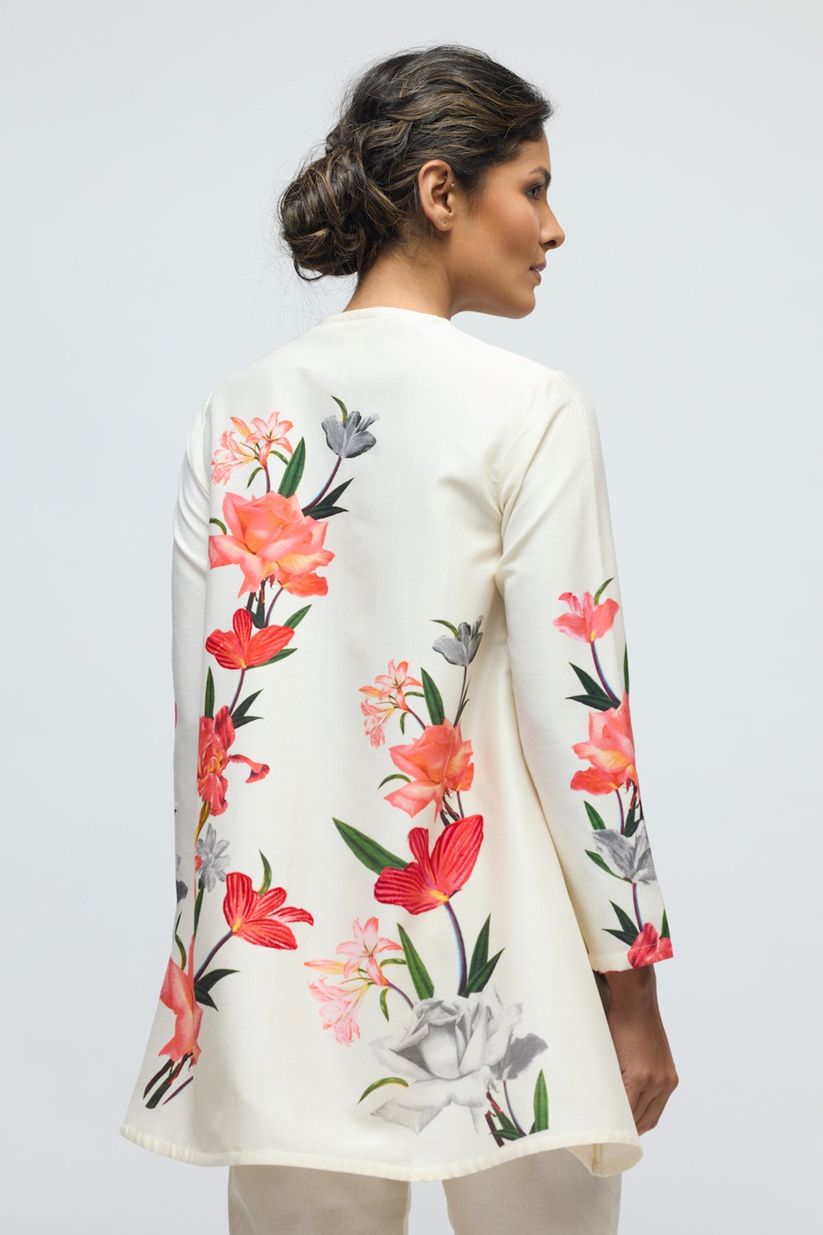 Floral printed Chanderi Tunic Set with Voile Pant