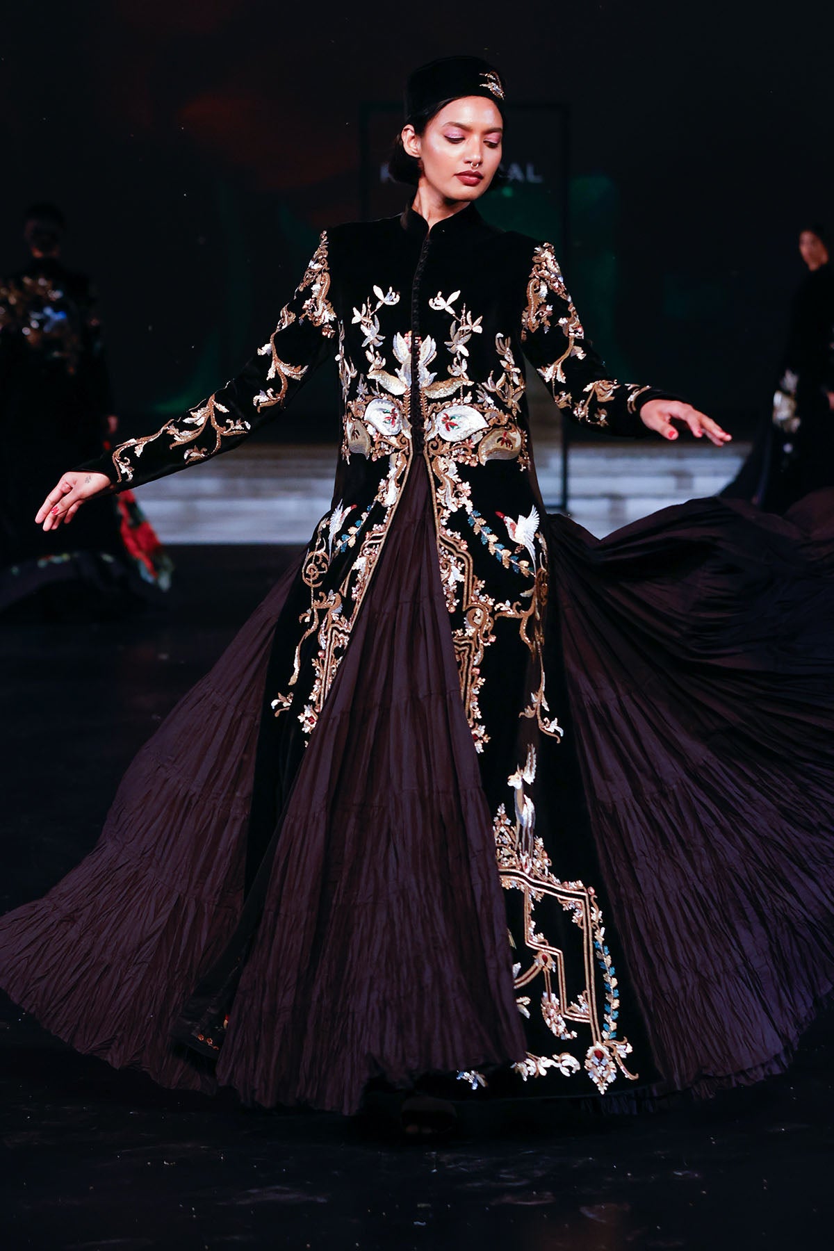 Elegant Velvet Long Jacket With Resham Embroidery