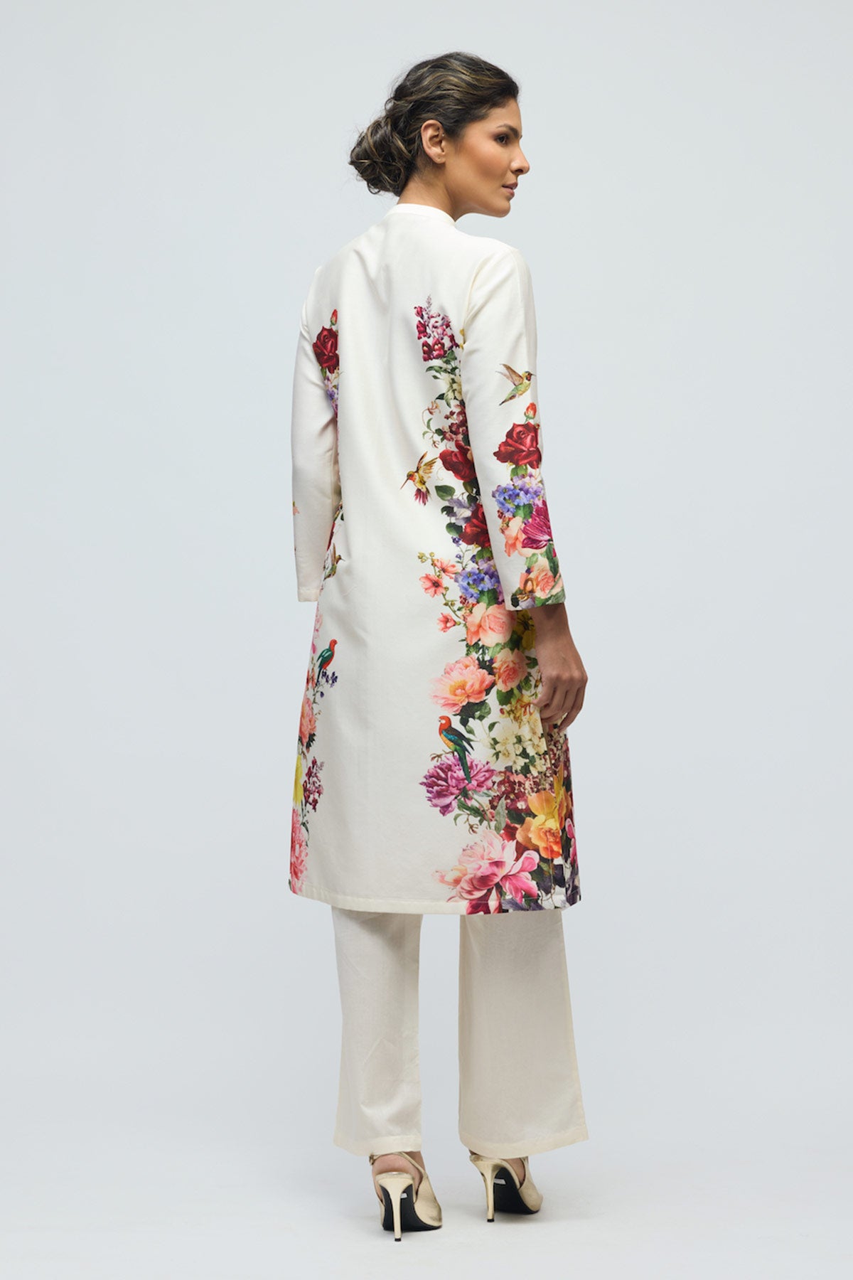 Floral printed Chanderi Tunic Set with Voile Pant