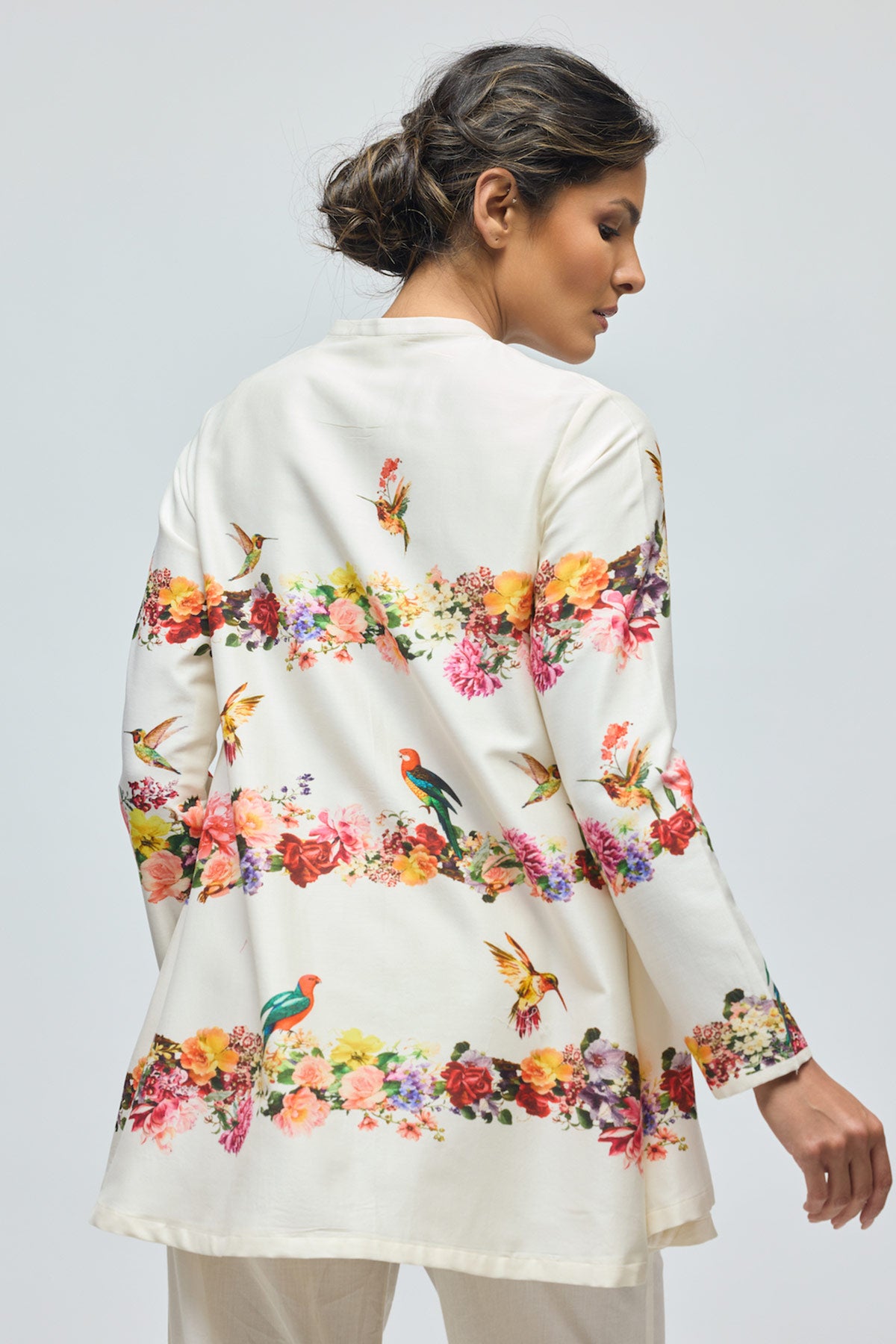 Floral printed Chanderi Tunic Set with Voile Pant