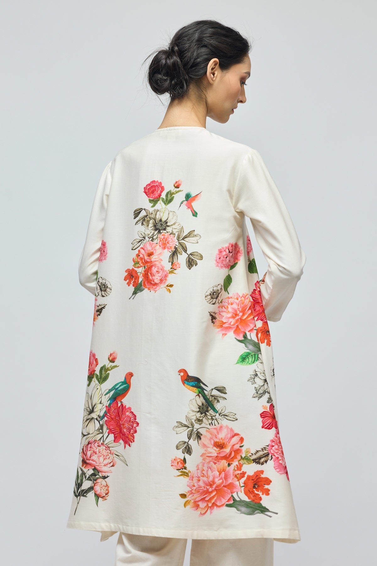 Floral printed Chanderi Tunic Set with Voile Pant