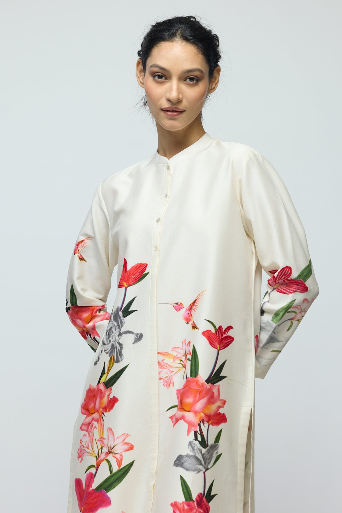Floral printed Chanderi Tunic Set with Voile Pant