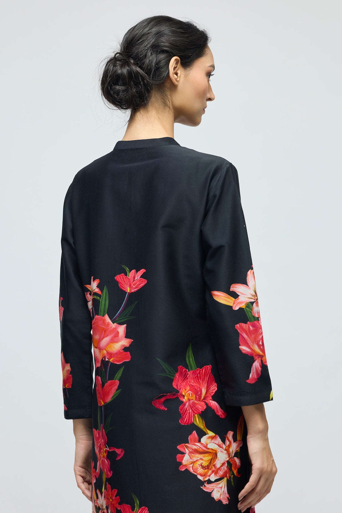 Floral printed Chanderi Tunic Set with Voile Pant