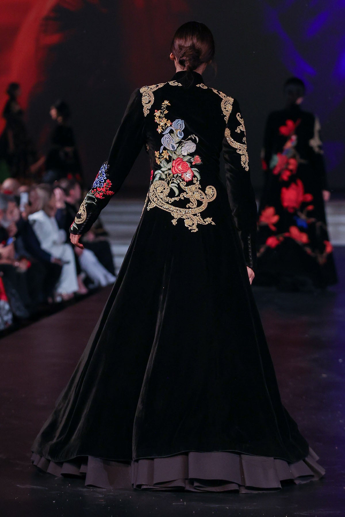 Velvet Long Jacket With Resham Embroidery