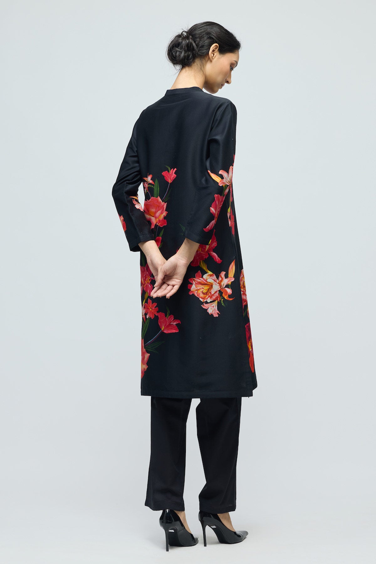 Floral printed Chanderi Tunic Set with Voile Pant