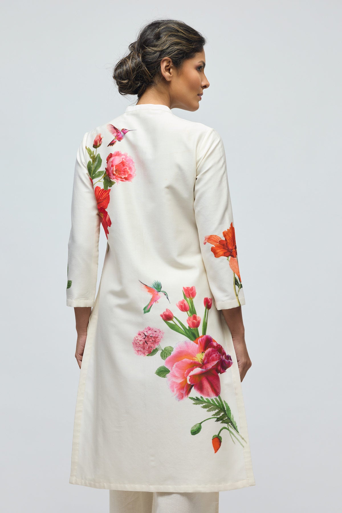 Floral printed Chanderi Tunic Set with Voile Pant
