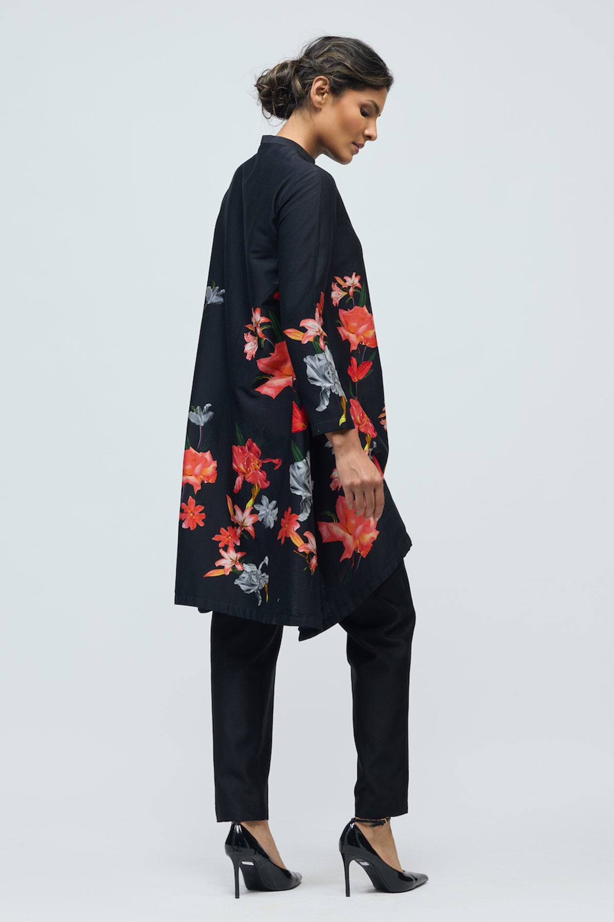 Floral printed Chanderi Tunic Set with Voile Pant