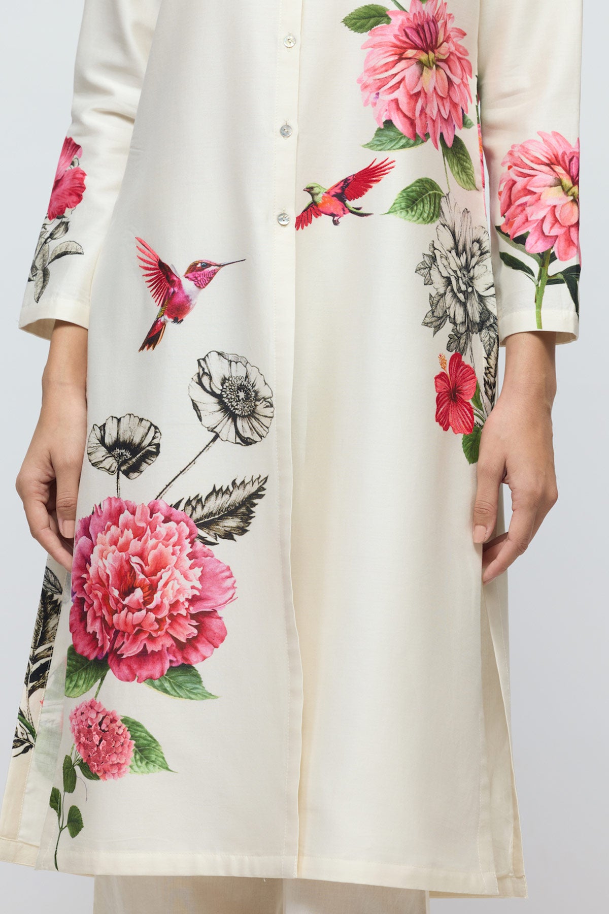 Floral printed Chanderi Tunic Set with Voile Pant