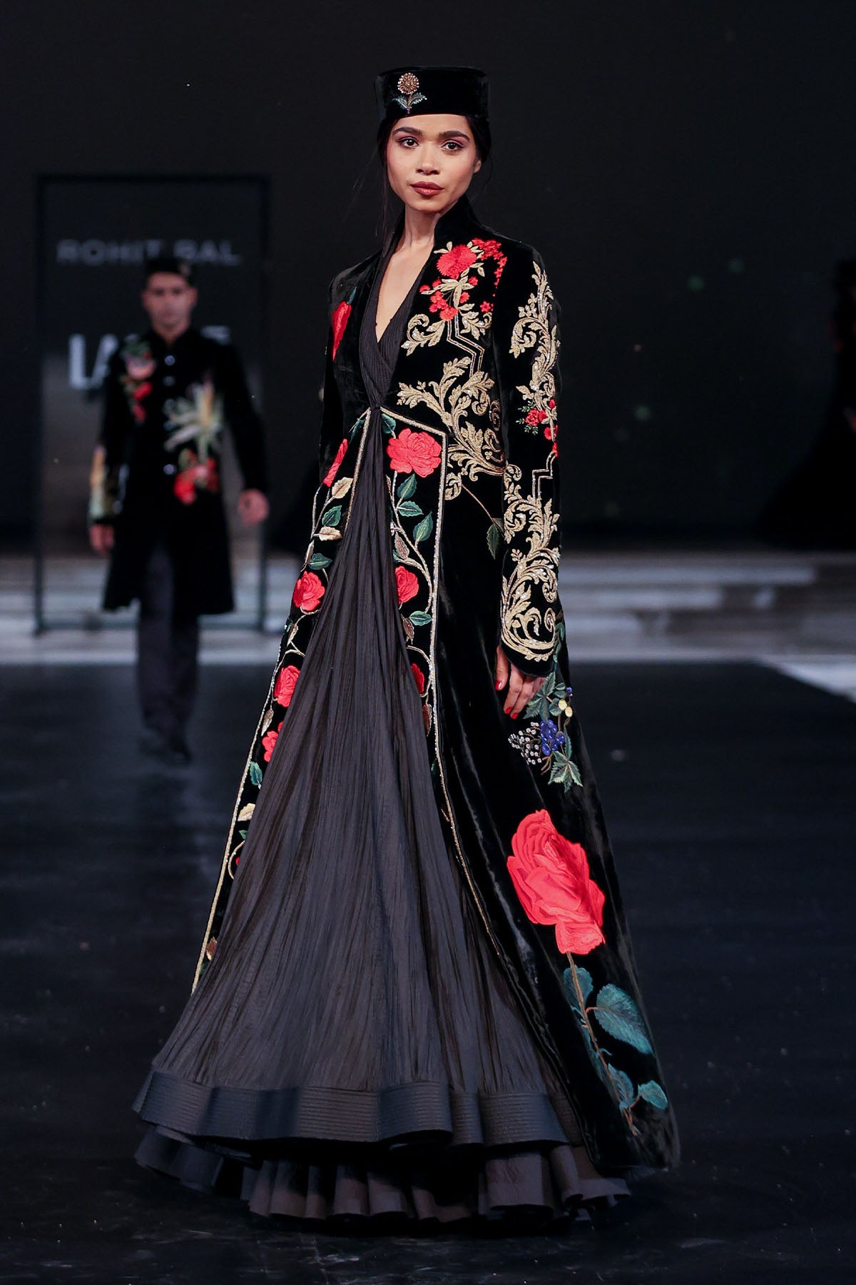 Elegant Silk Velvet Long Jacket With Resham Embroidery