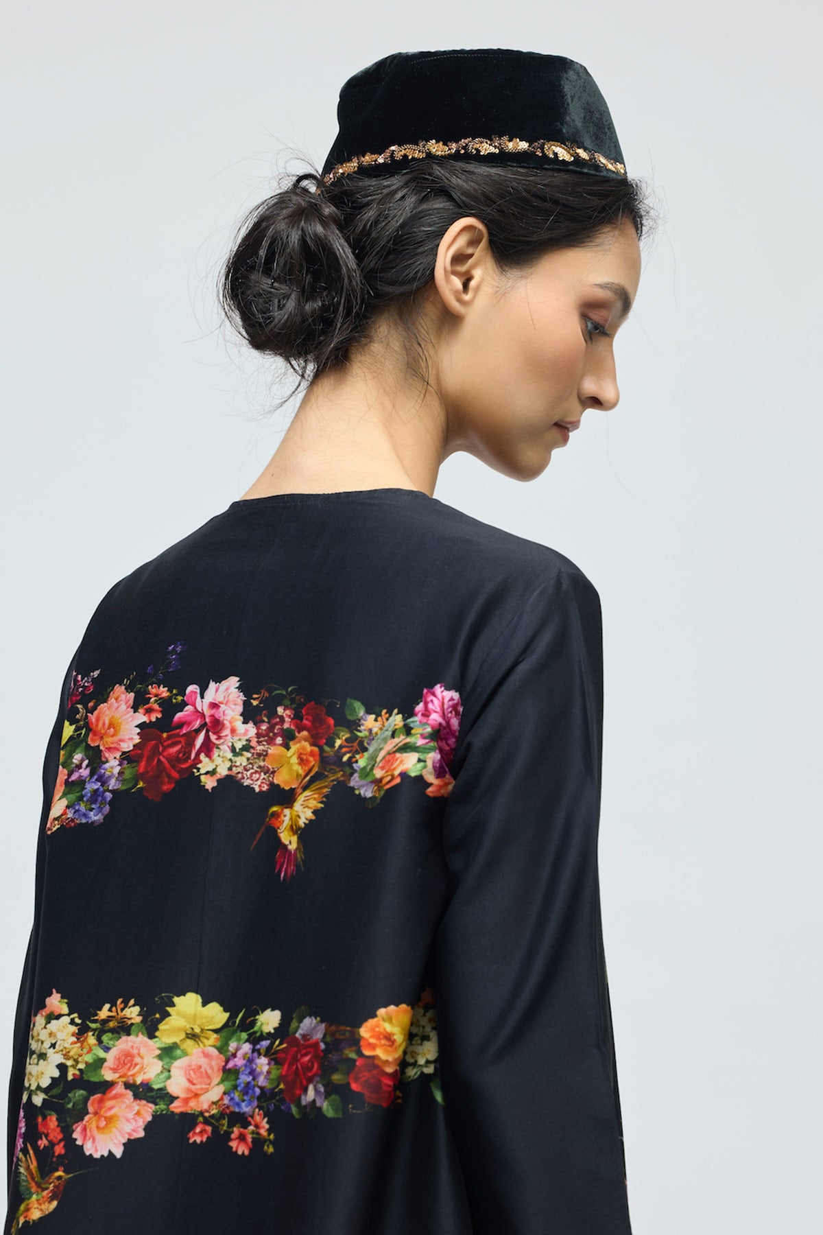 Floral printed Chanderi Tunic Set with Voile Pant