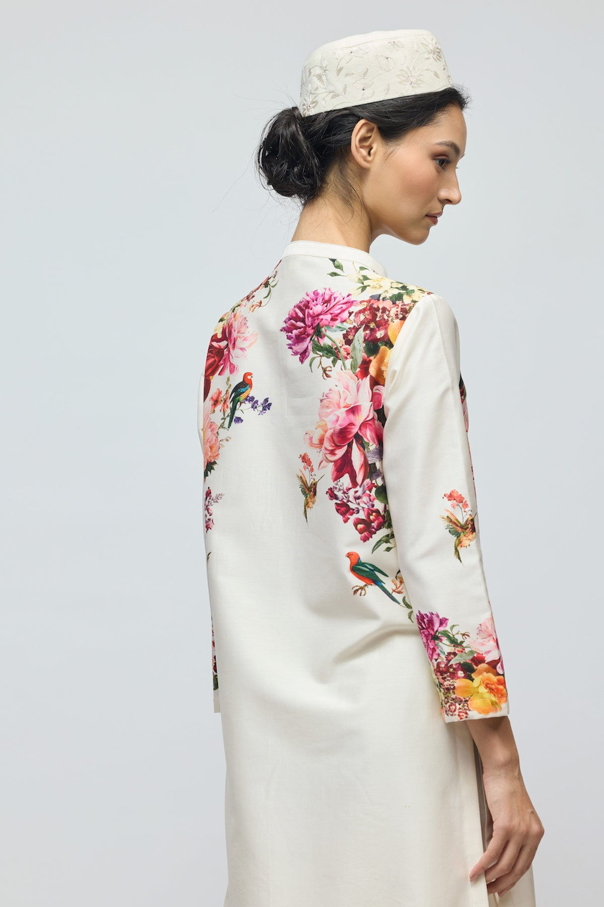 Floral printed Chanderi Tunic Set with Voile Pant