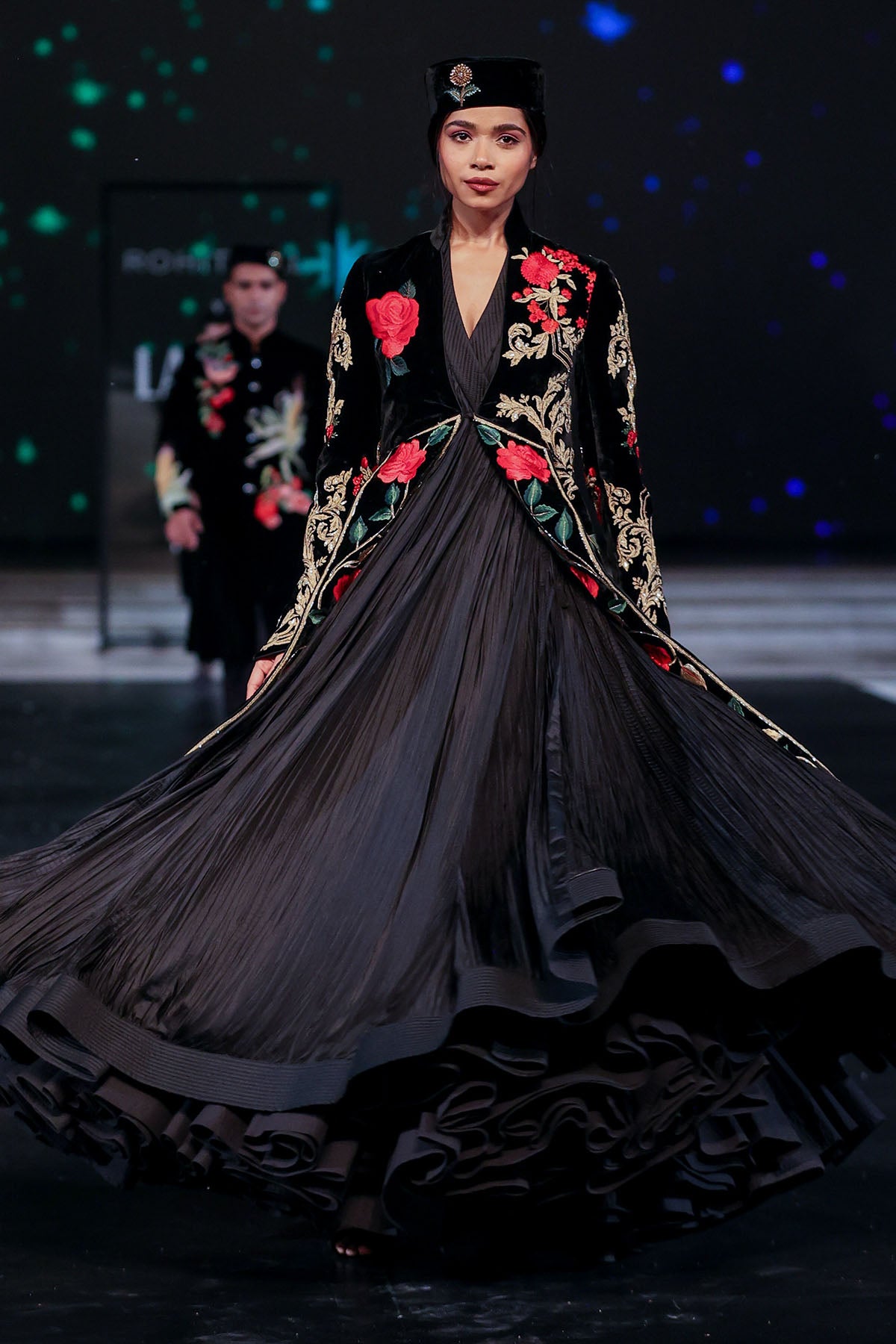 Elegant Silk Velvet Long Jacket With Resham Embroidery