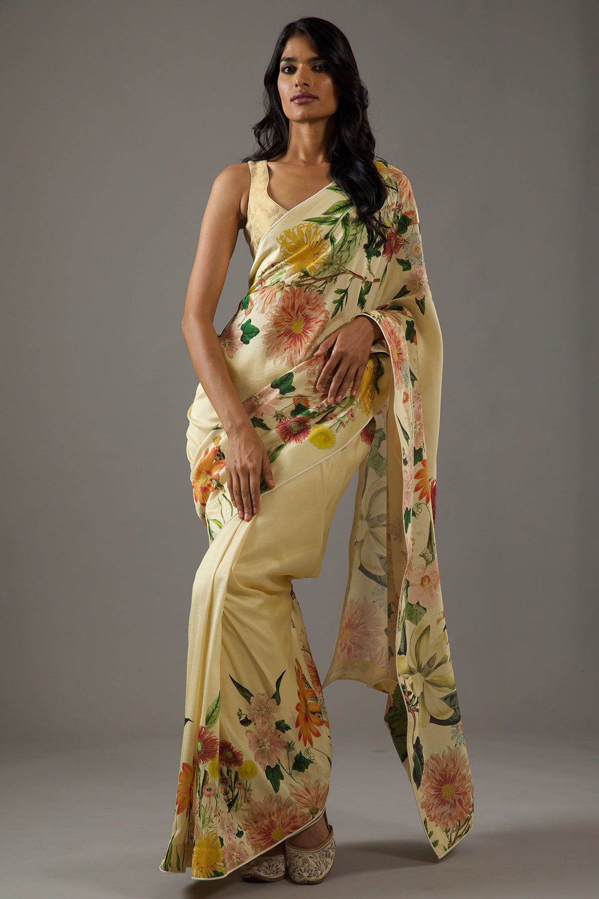 Lemon Yellow Silk Chanderi Saree