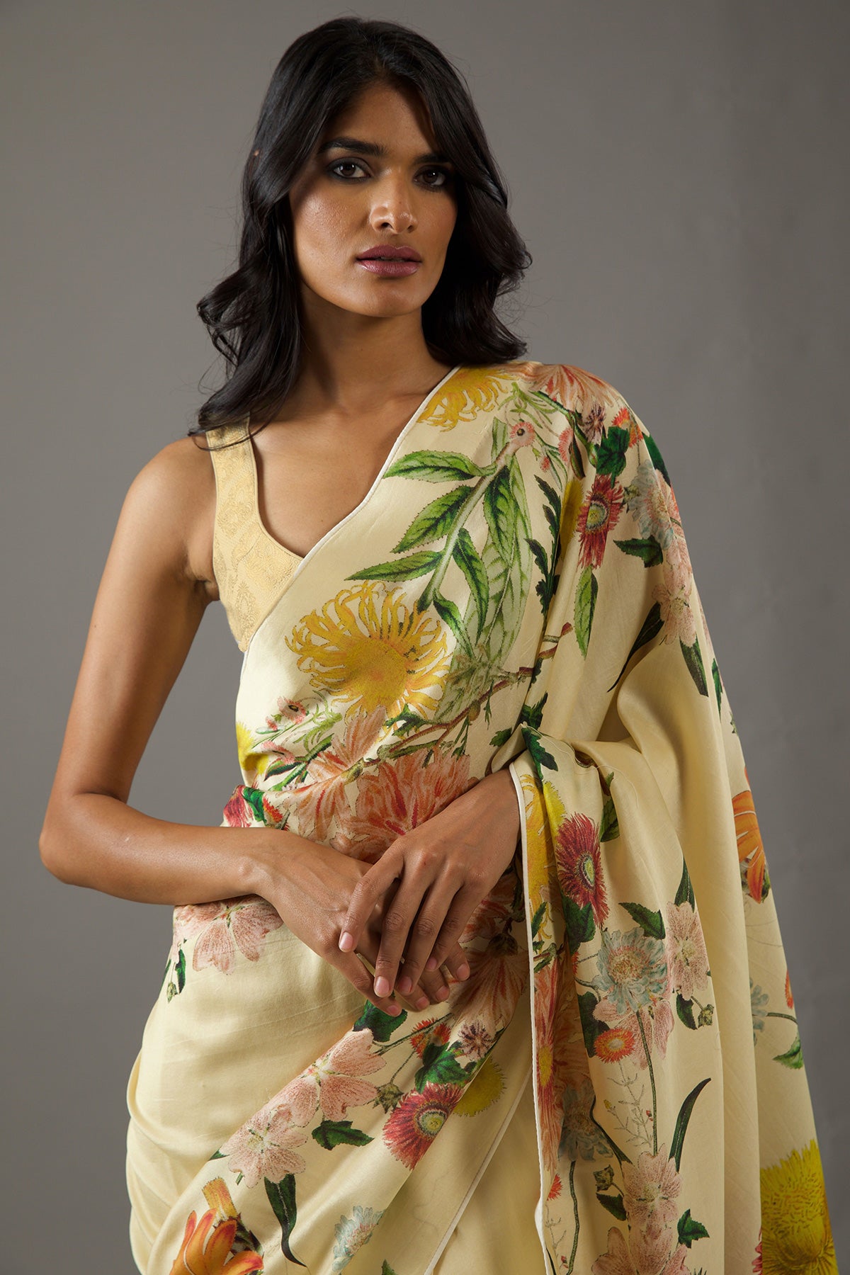 Lemon Yellow Silk Chanderi Saree