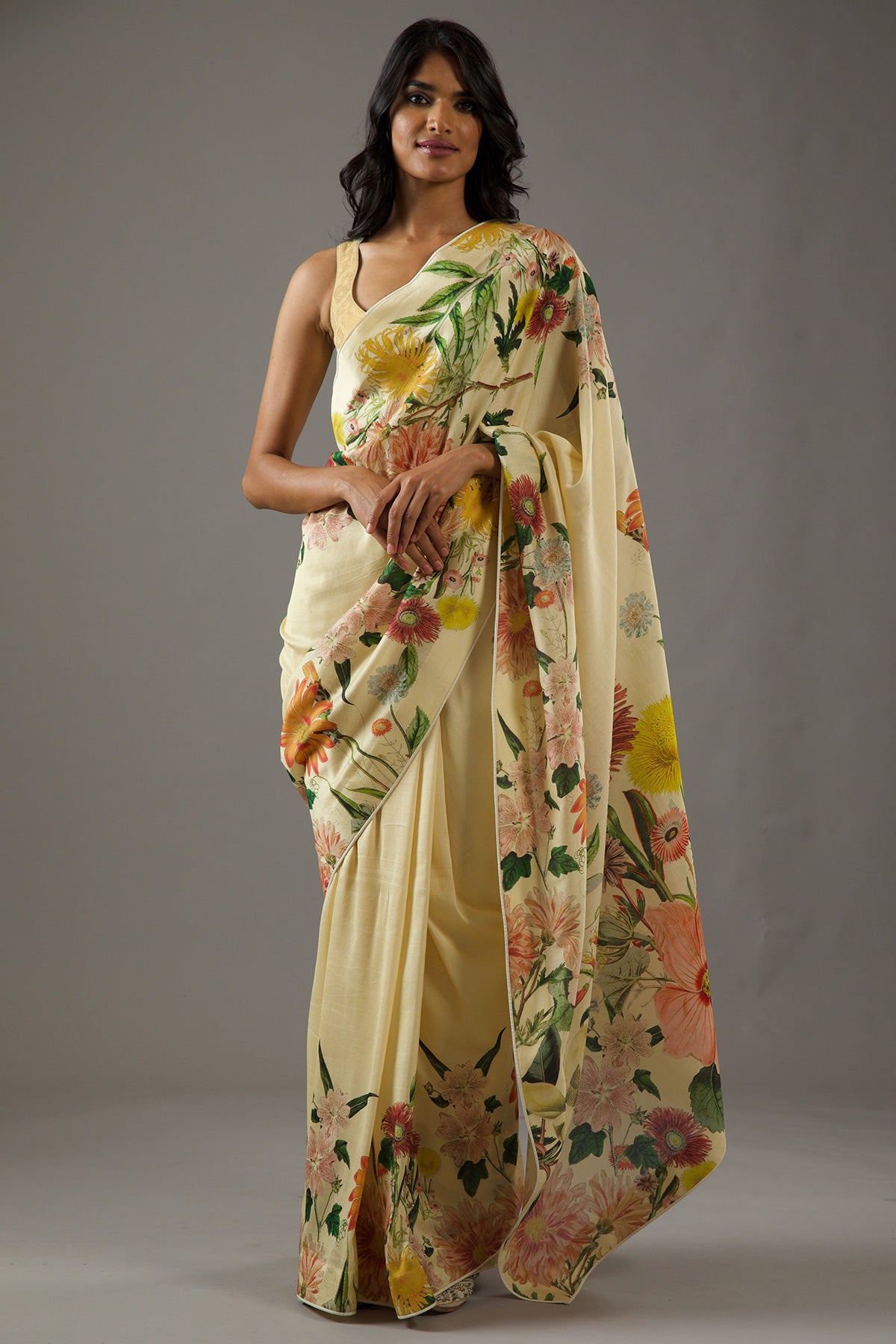 Lemon Yellow Silk Chanderi Saree