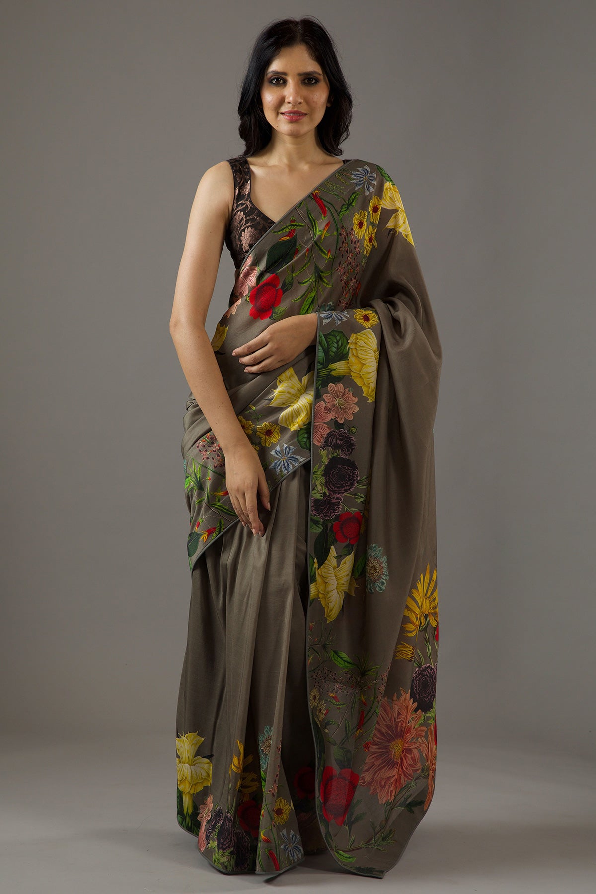 Pewter Green Silk Chanderi Saree