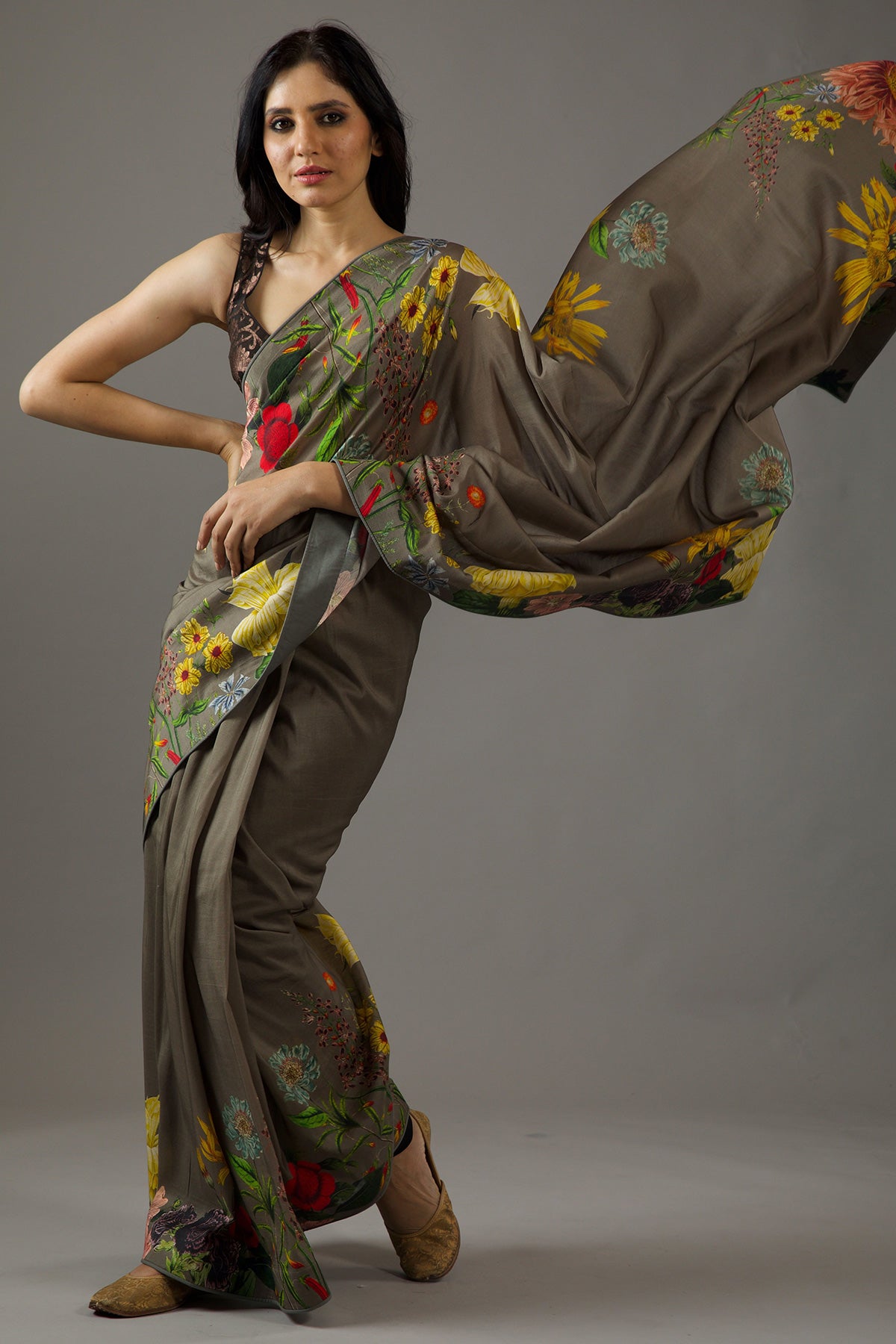 Pewter Green Silk Chanderi Saree