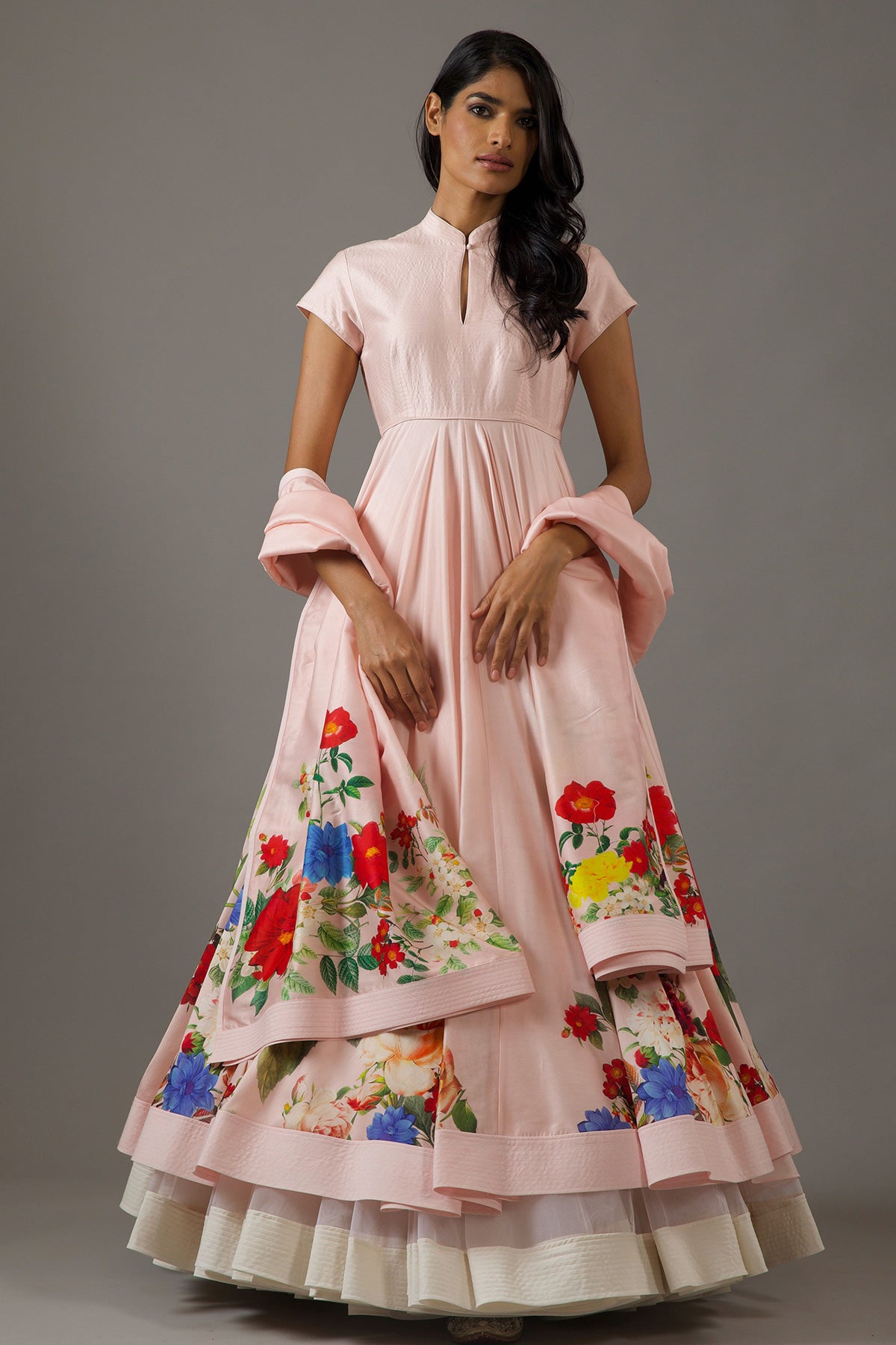 Floral Chanderi Pink Anarkali Set