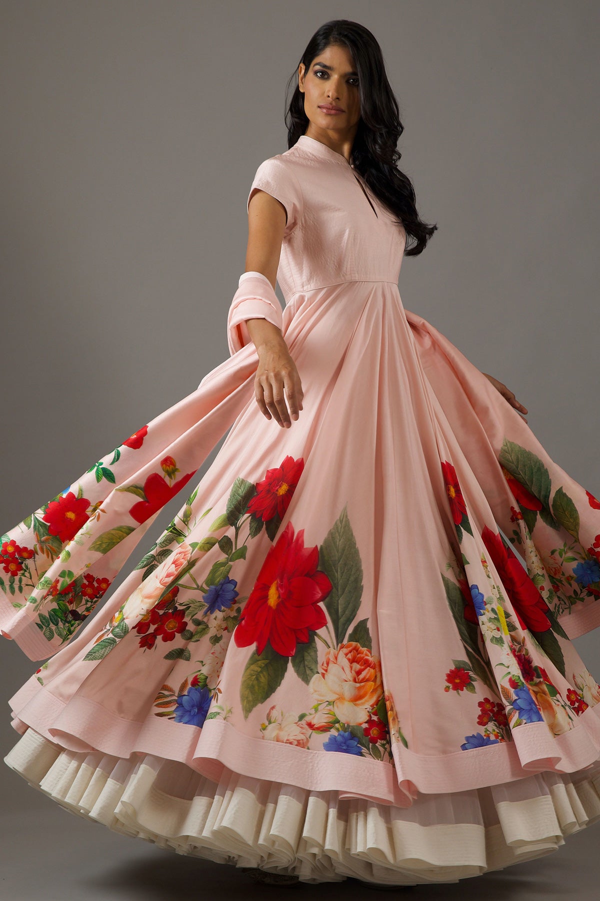 Floral Chanderi Pink Anarkali Set