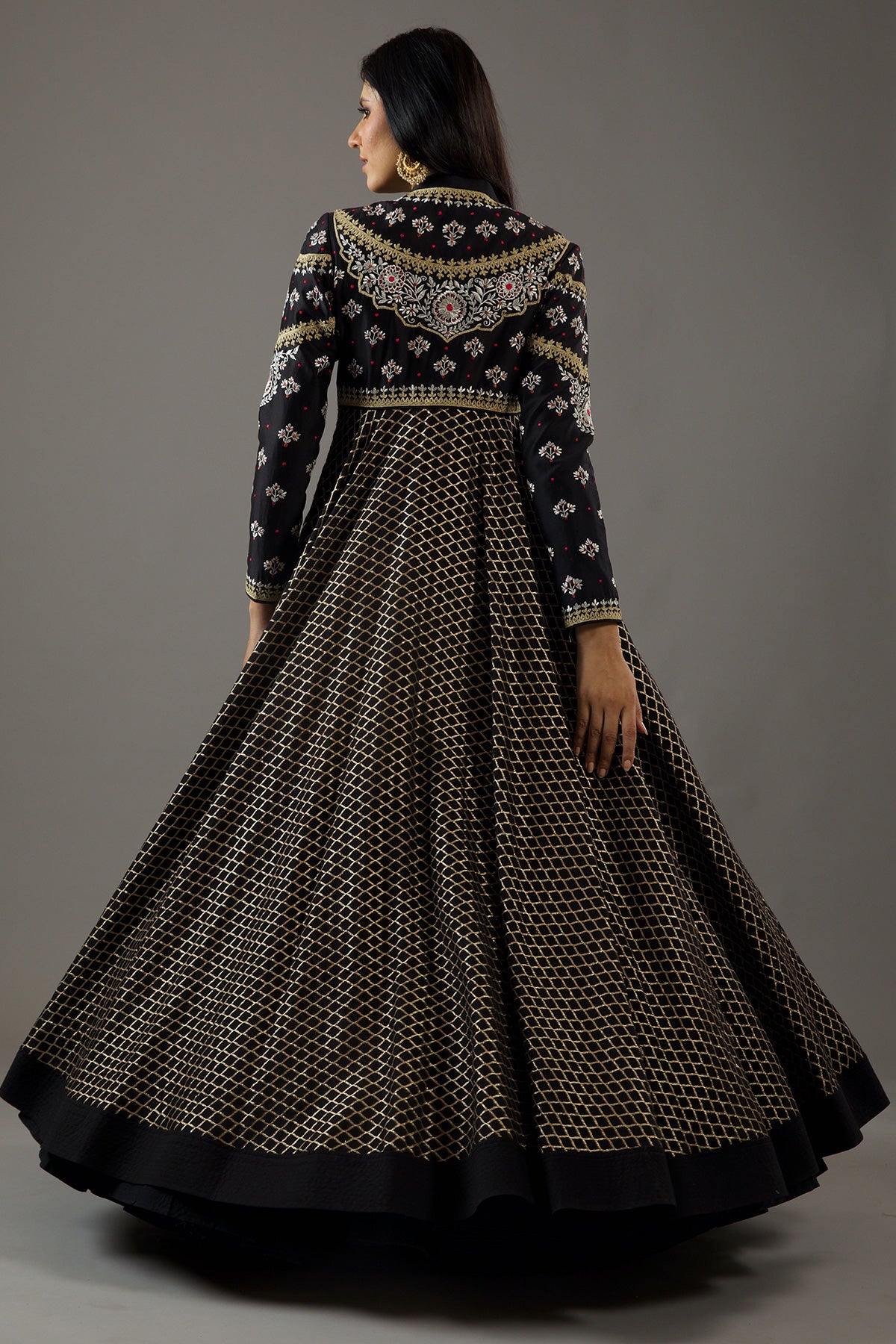 Black Chanderi Anarkali Set With Embroidery