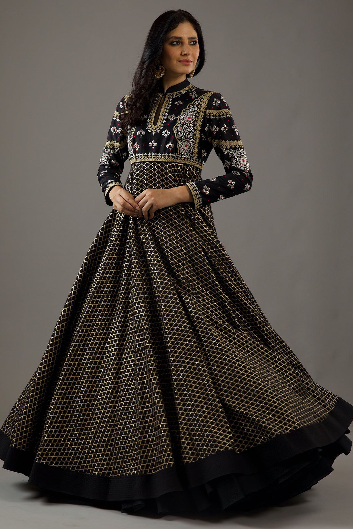 Black Chanderi Anarkali Set With Embroidery