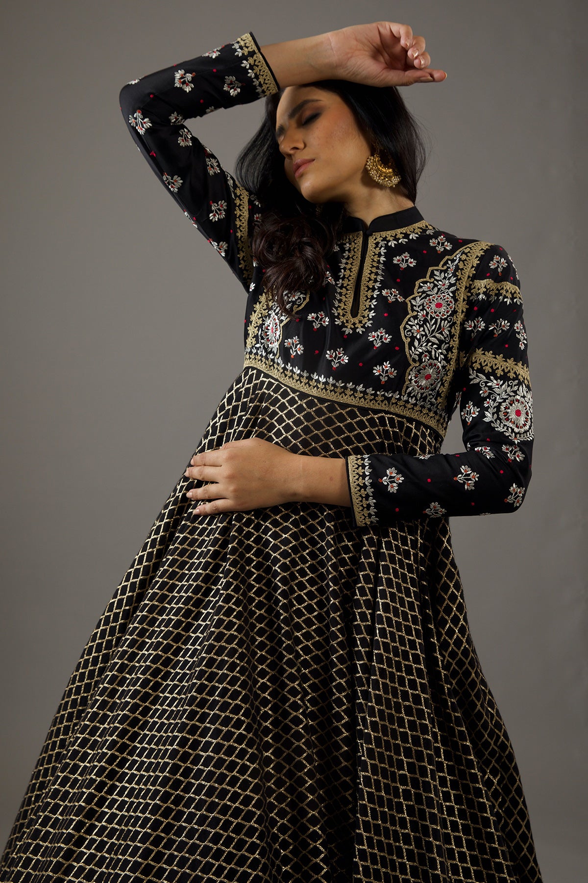 Black Chanderi Anarkali Set With Embroidery