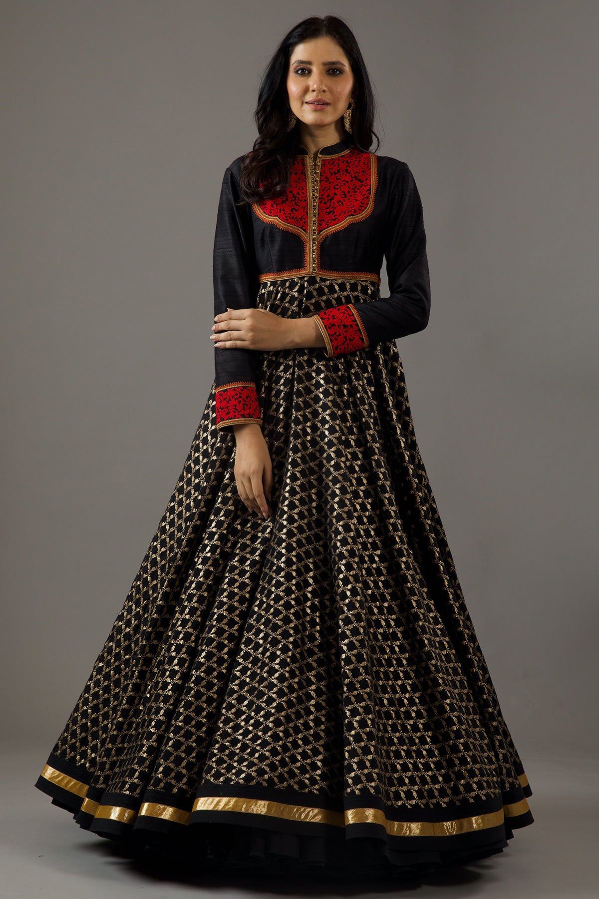 Black Chanderi Anarkali Set With Embroidery