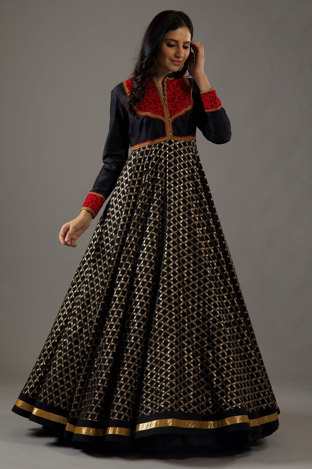 Black Chanderi Anarkali Set With Embroidery