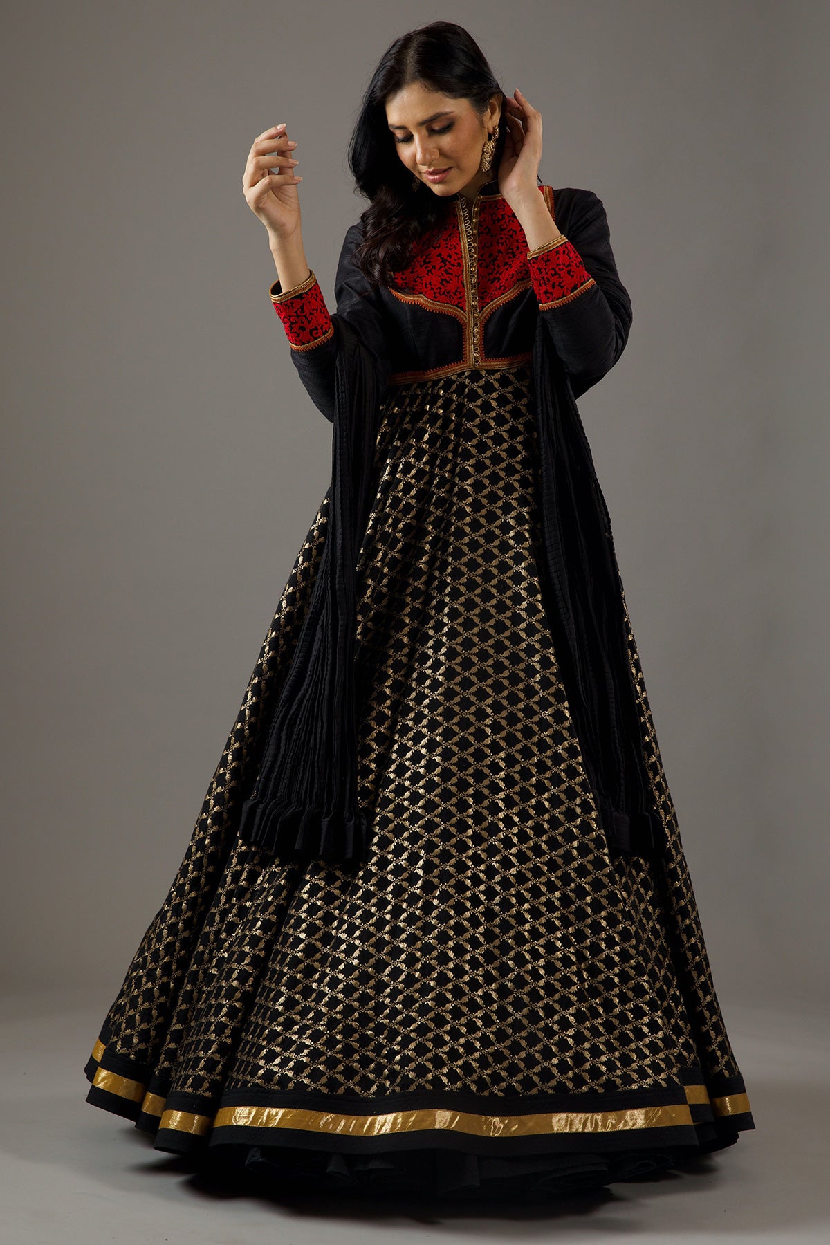 Black Chanderi Anarkali Set With Embroidery