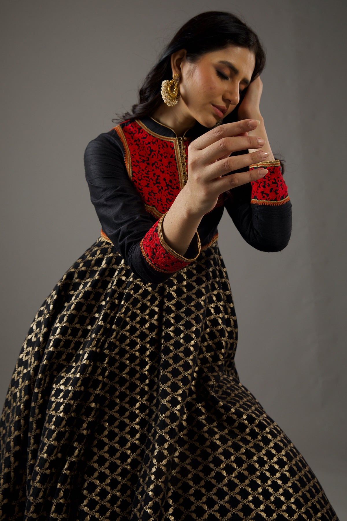 Black Chanderi Anarkali Set With Embroidery