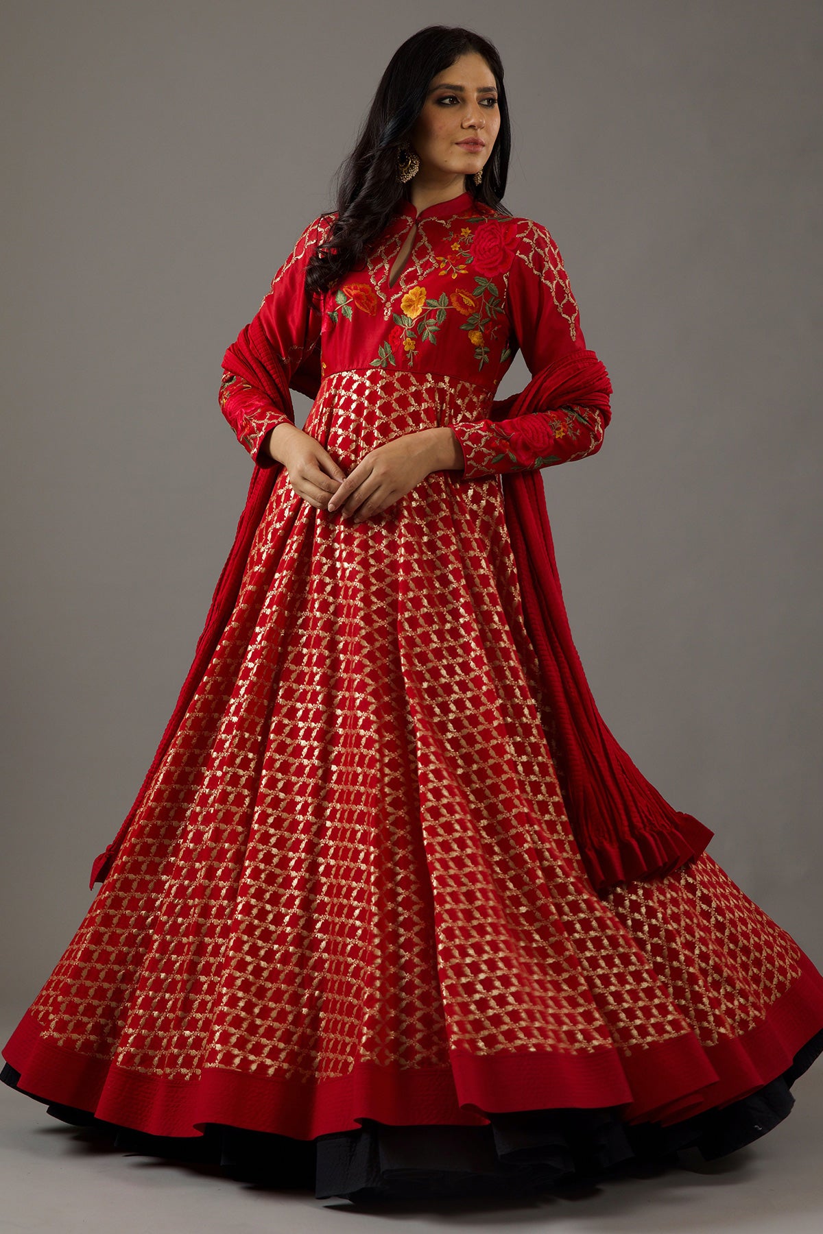 Chanderi Anarkali Set With Embroidery