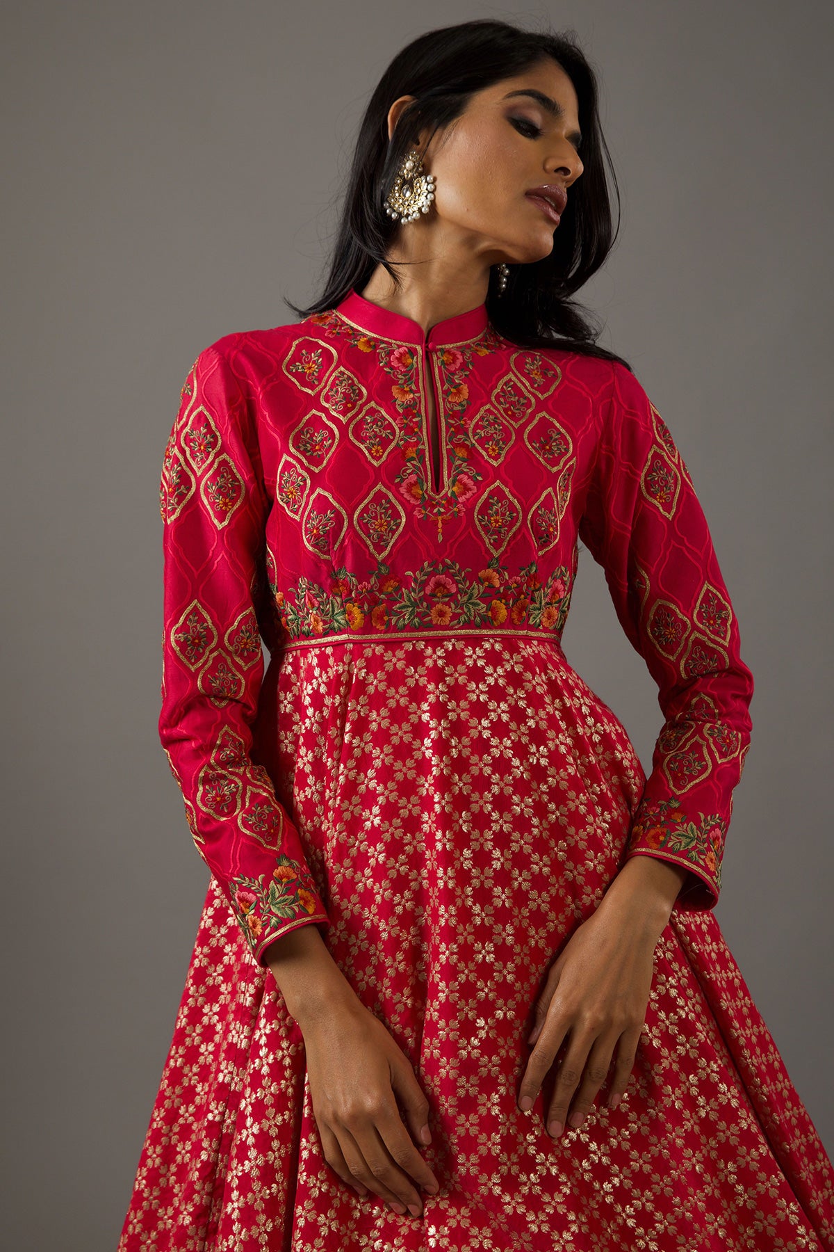 Chanderi Anarkali Set With Embroidery