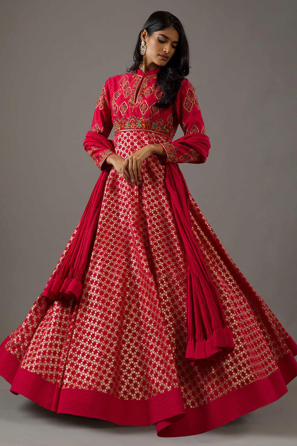 Chanderi Anarkali Set With Embroidery