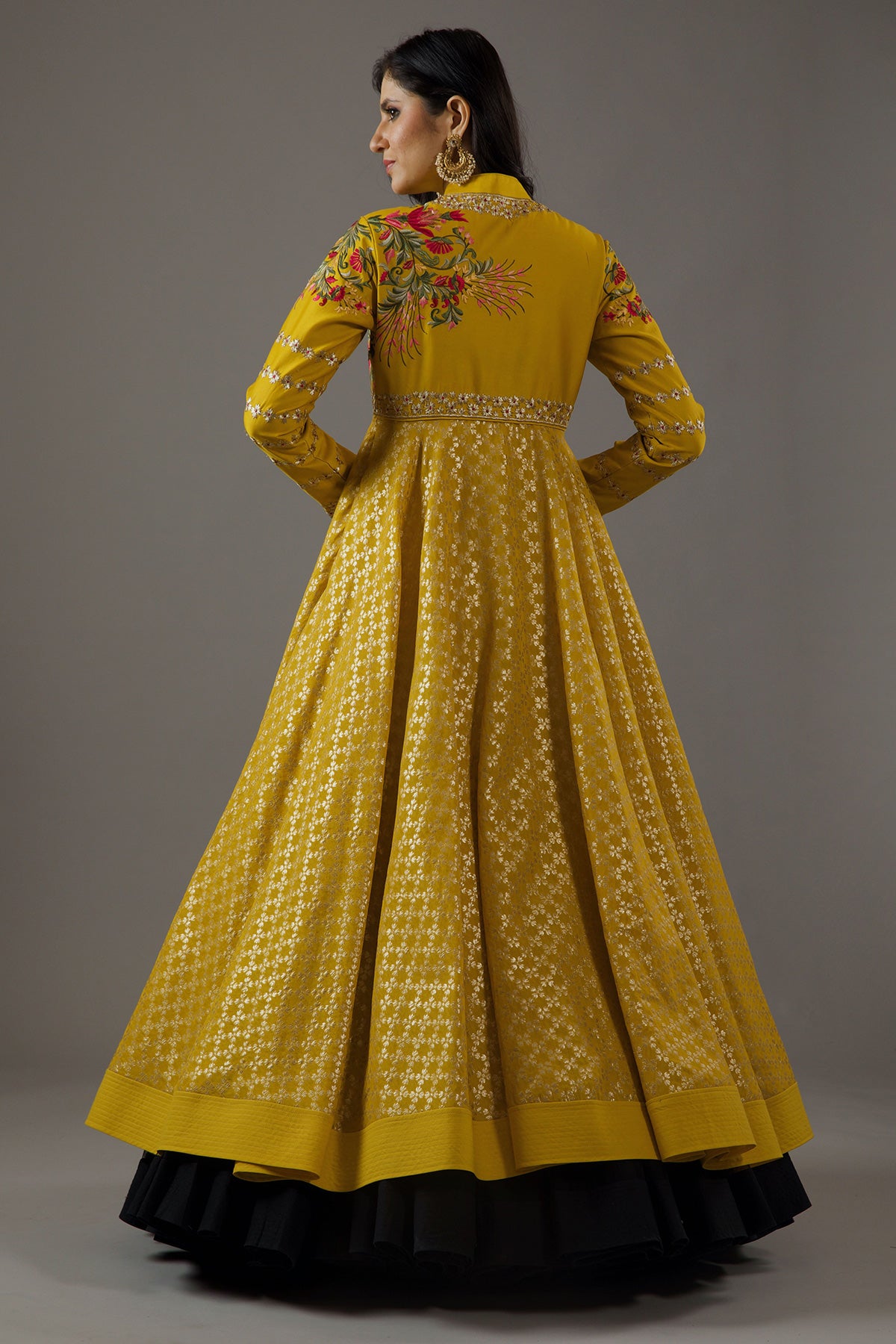 Mustard Chanderi Anarkali Set With Embroidery