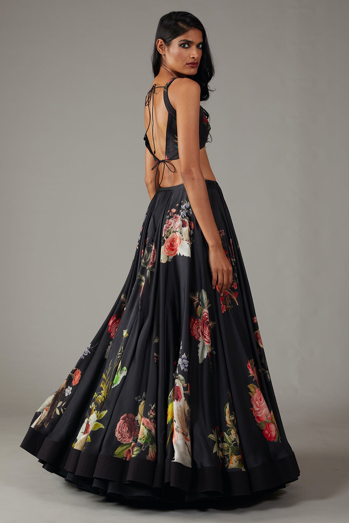 Black Satin Lehenga Set