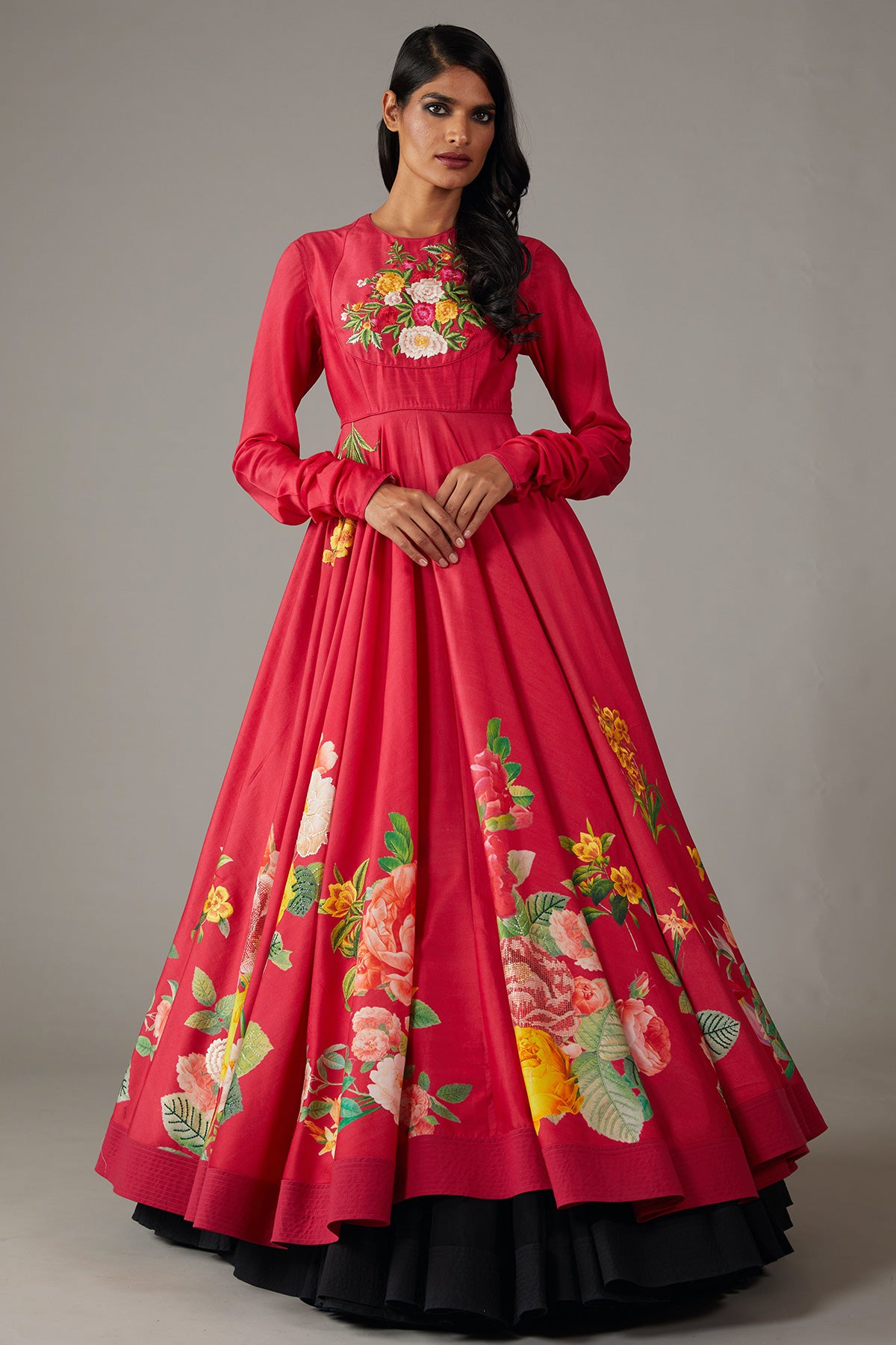 Chanderi Anarkali Set With Multicolour Print