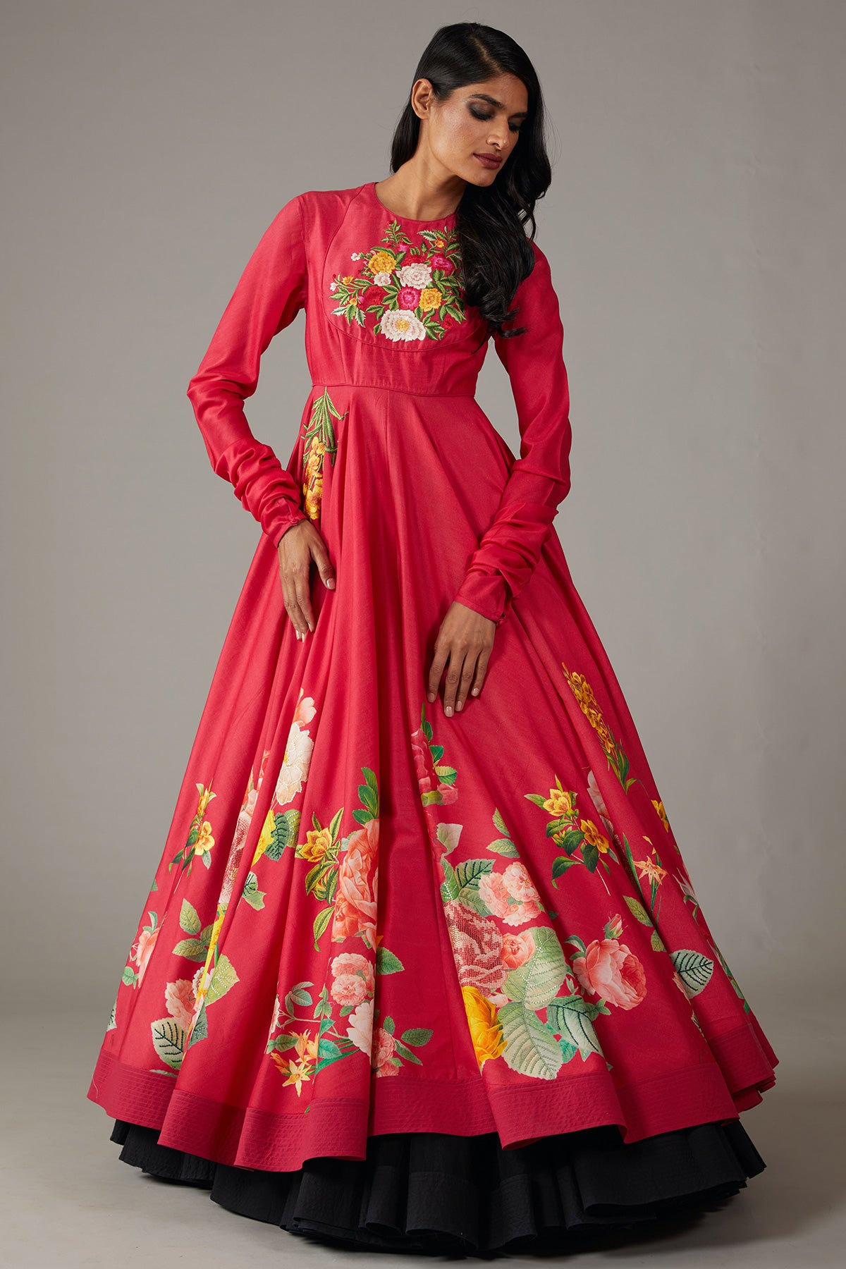 Chanderi Anarkali Set With Multicolour Print