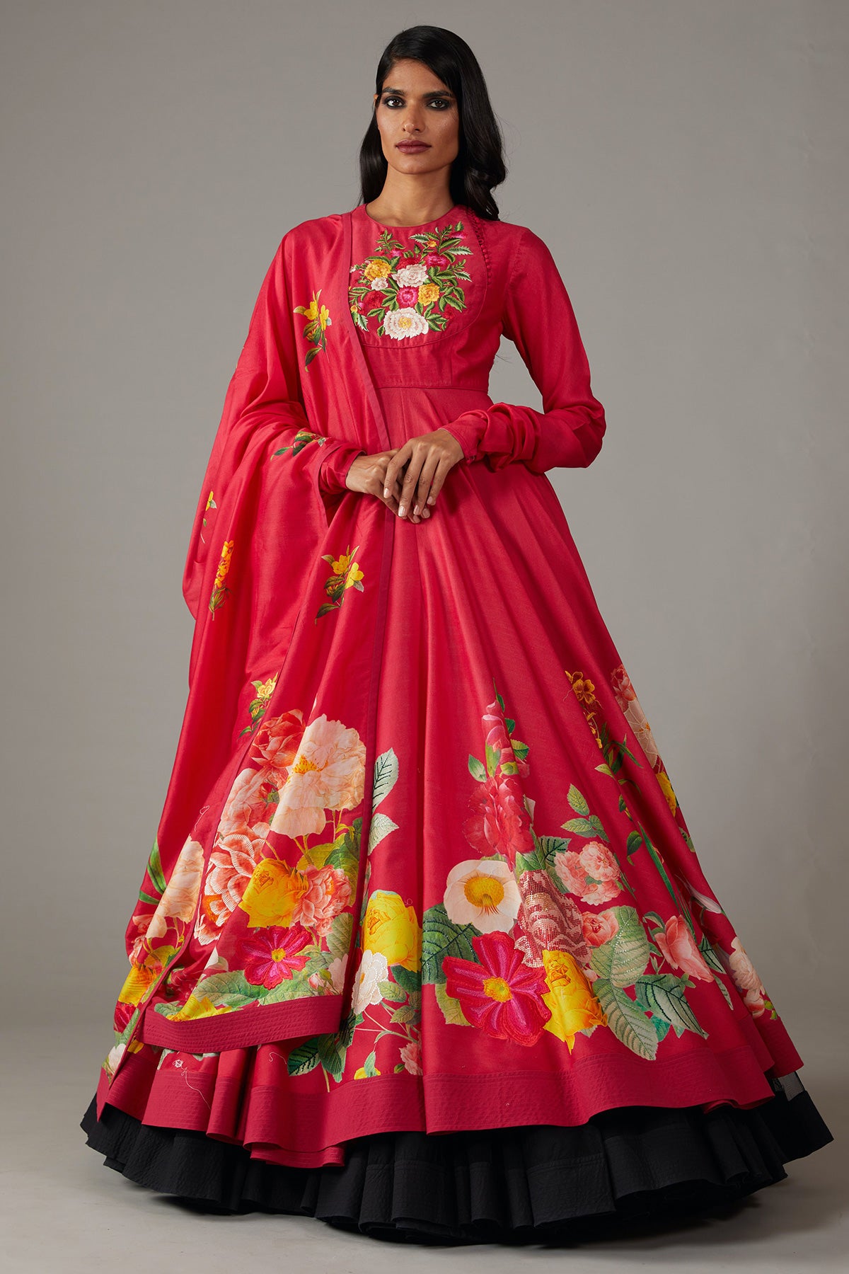 Chanderi Anarkali Set With Multicolour Print