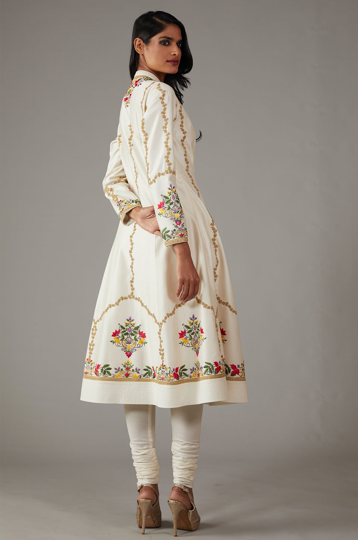 Ivory Kurta Set With Multicolour Embroidery