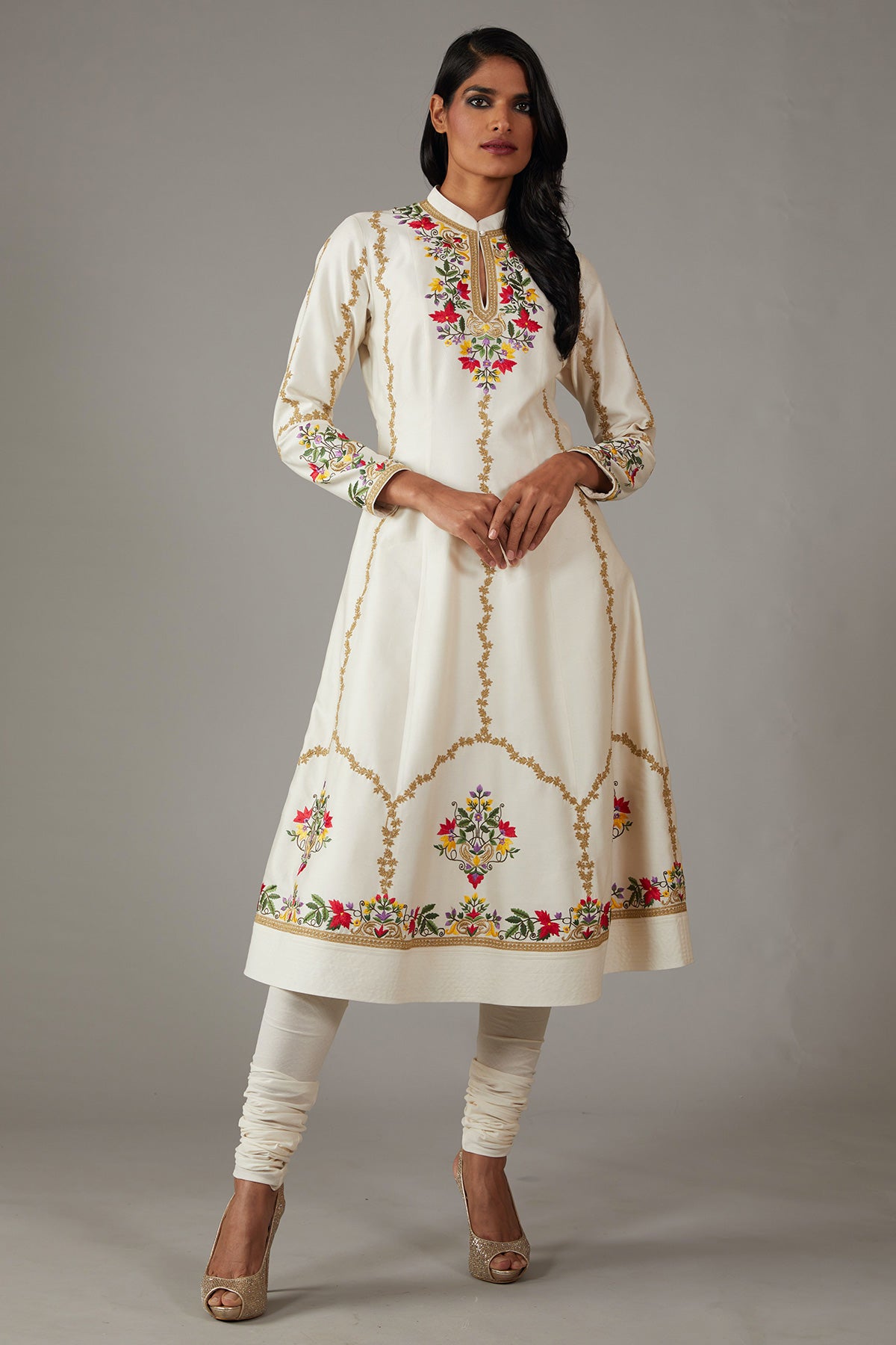 Ivory Kurta Set With Multicolour Embroidery