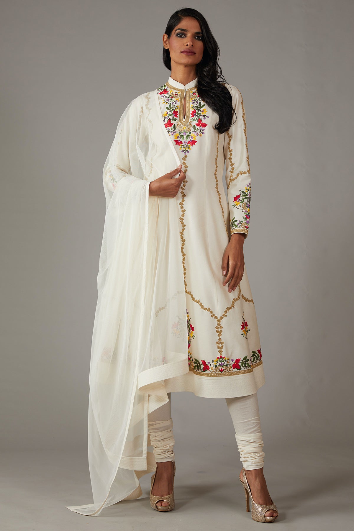 Ivory Kurta Set With Multicolour Embroidery