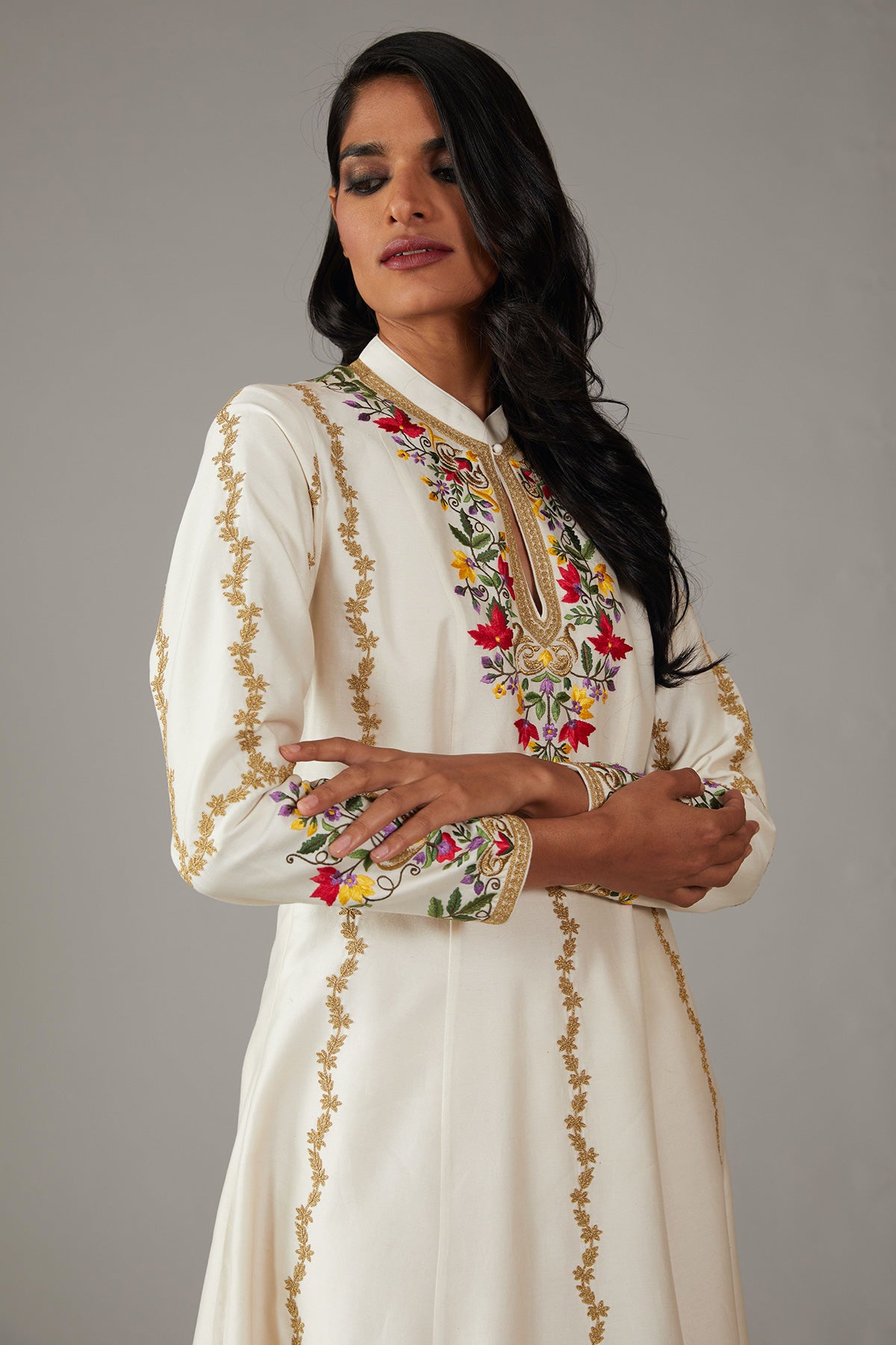 Ivory Kurta Set With Multicolour Embroidery