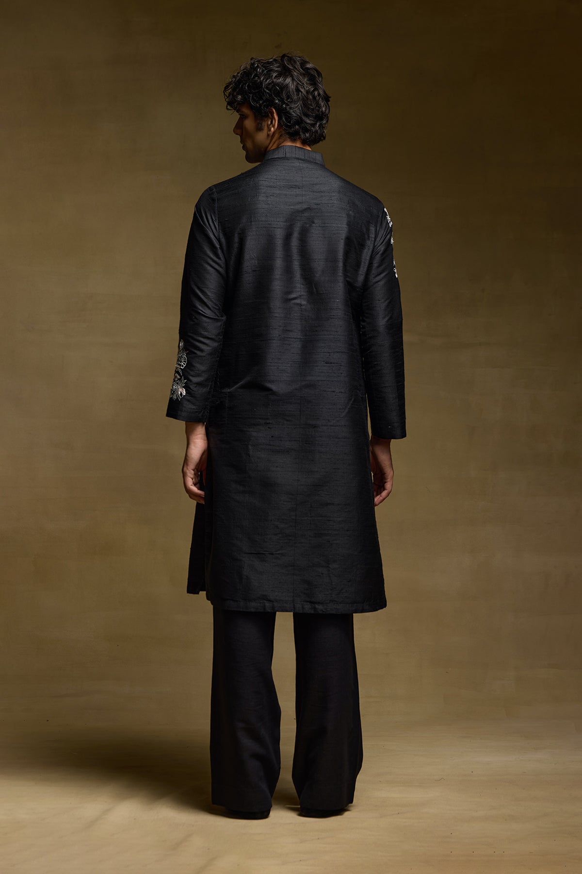 Black Royal Crest Mens Sherwani