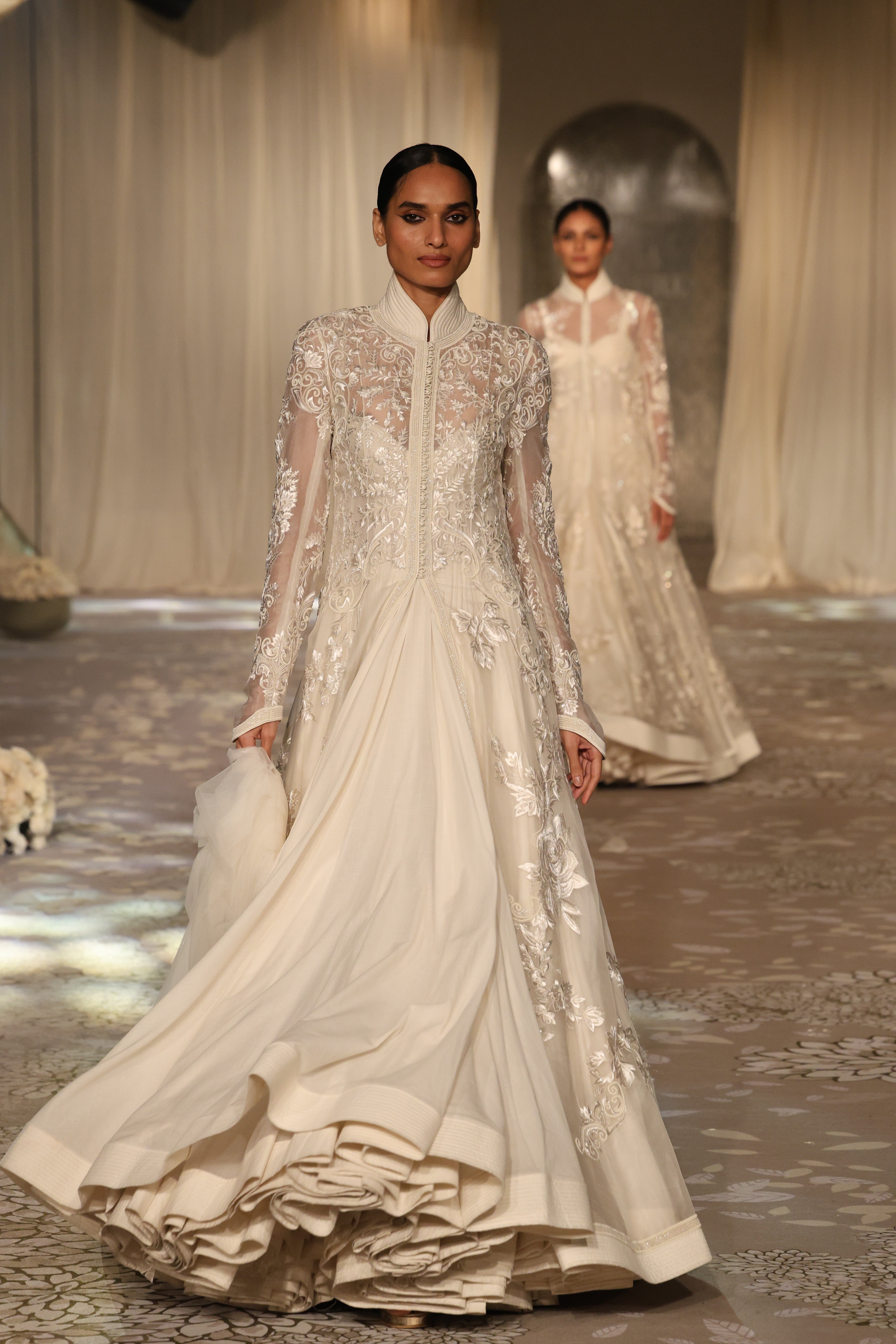 Organza Floral Embroidered Long Jacket