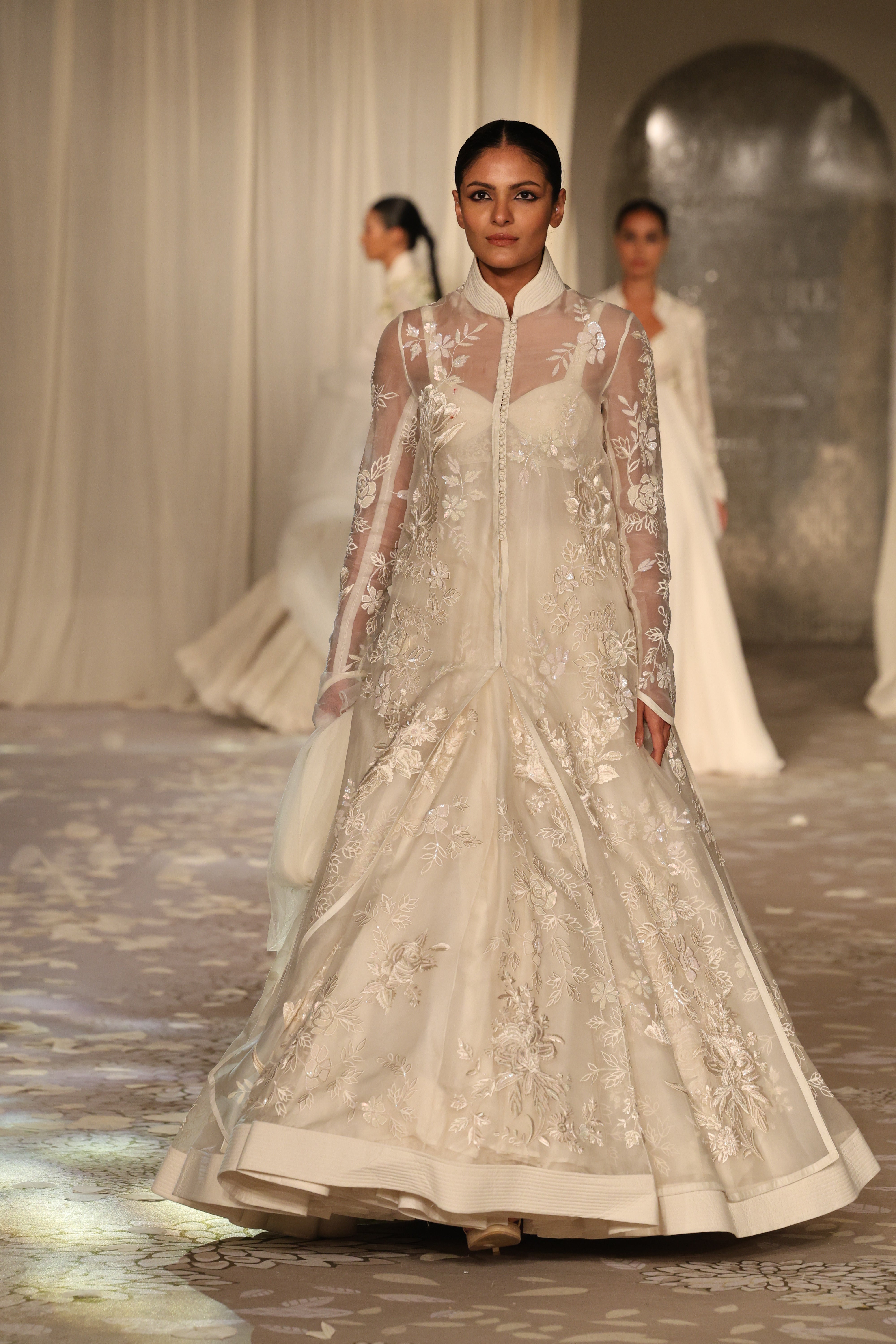Organza Floral Embroidered Long Jacket