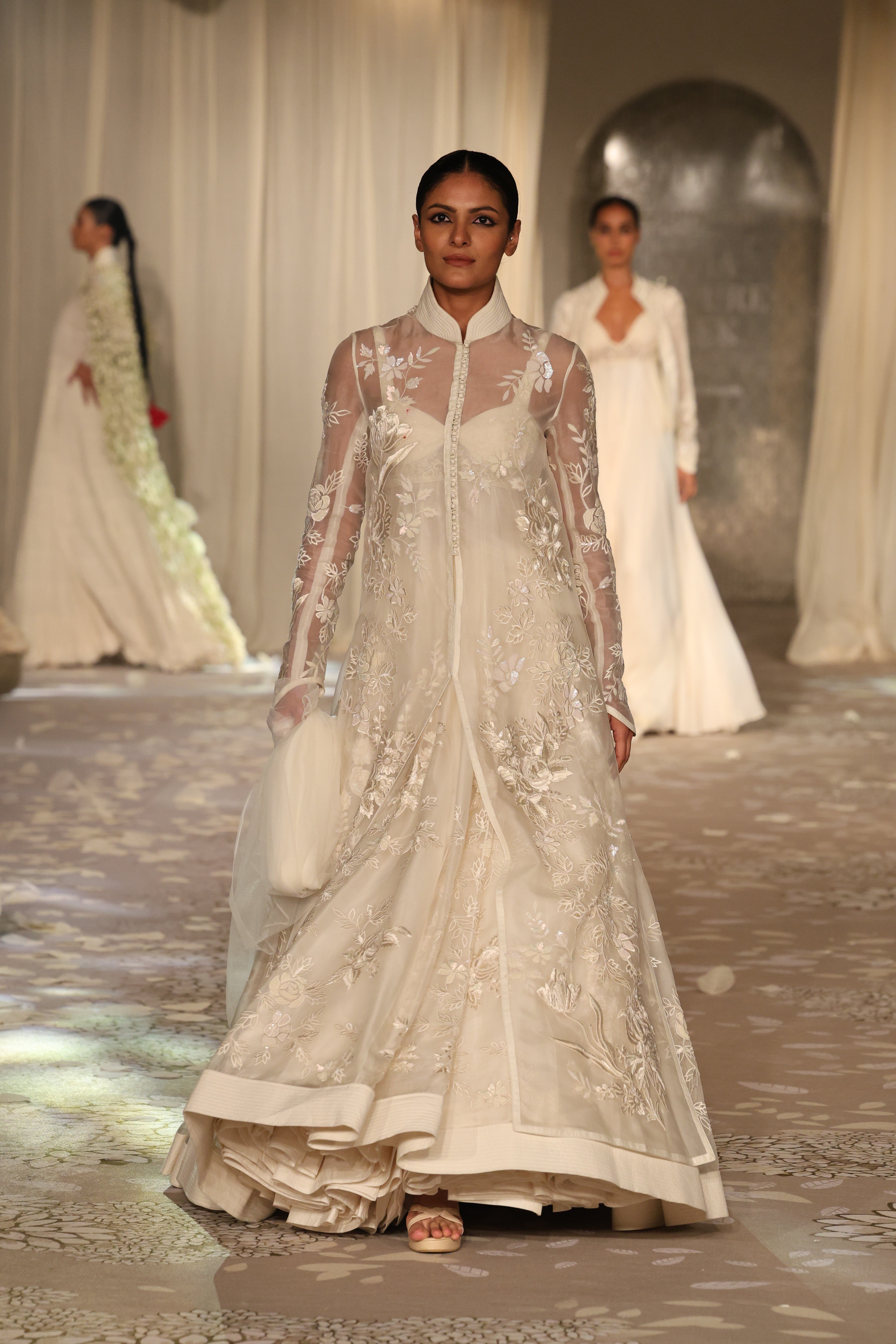 Organza Floral Embroidered Long Jacket