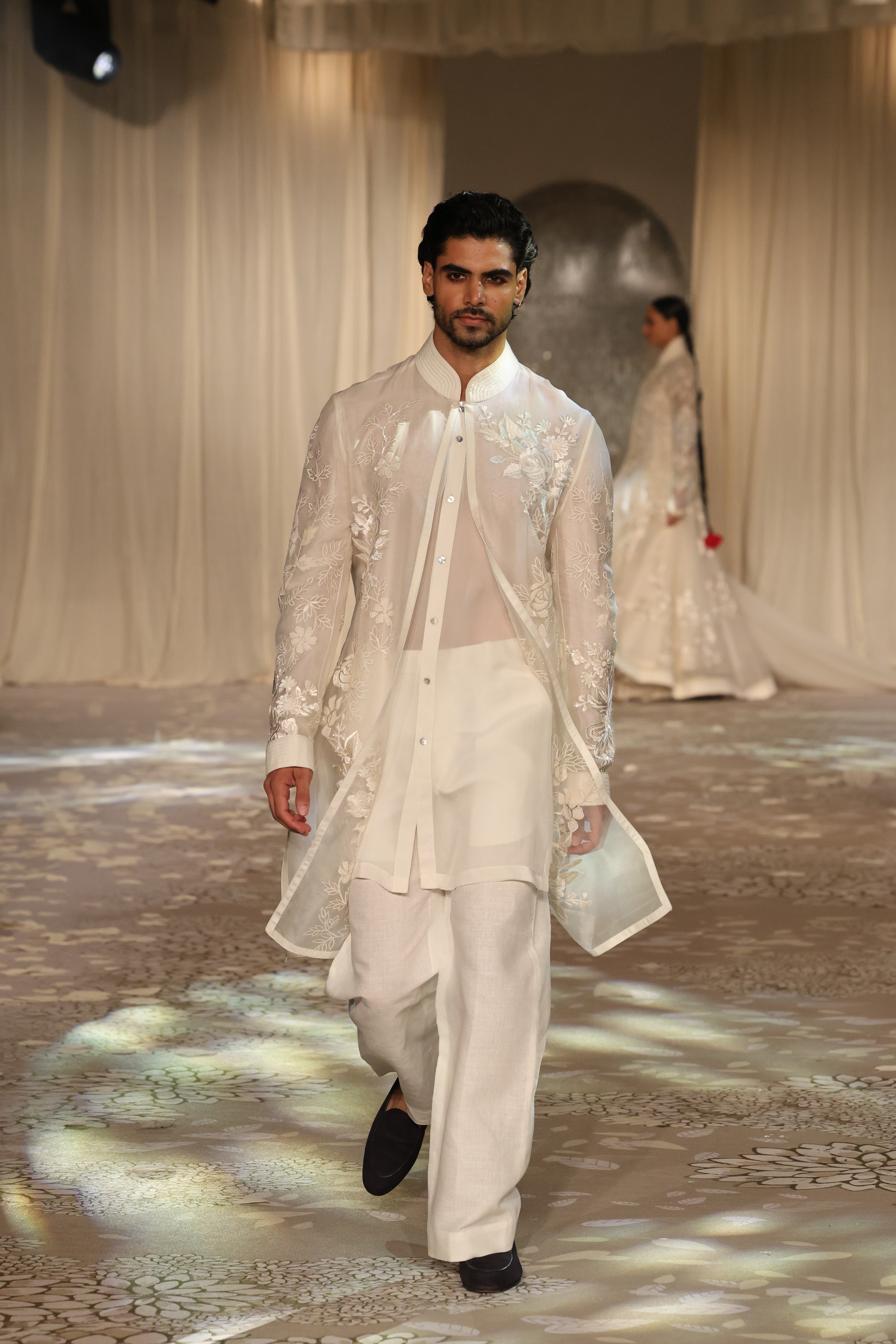 Ivory Organza Sherwani With Embroidery