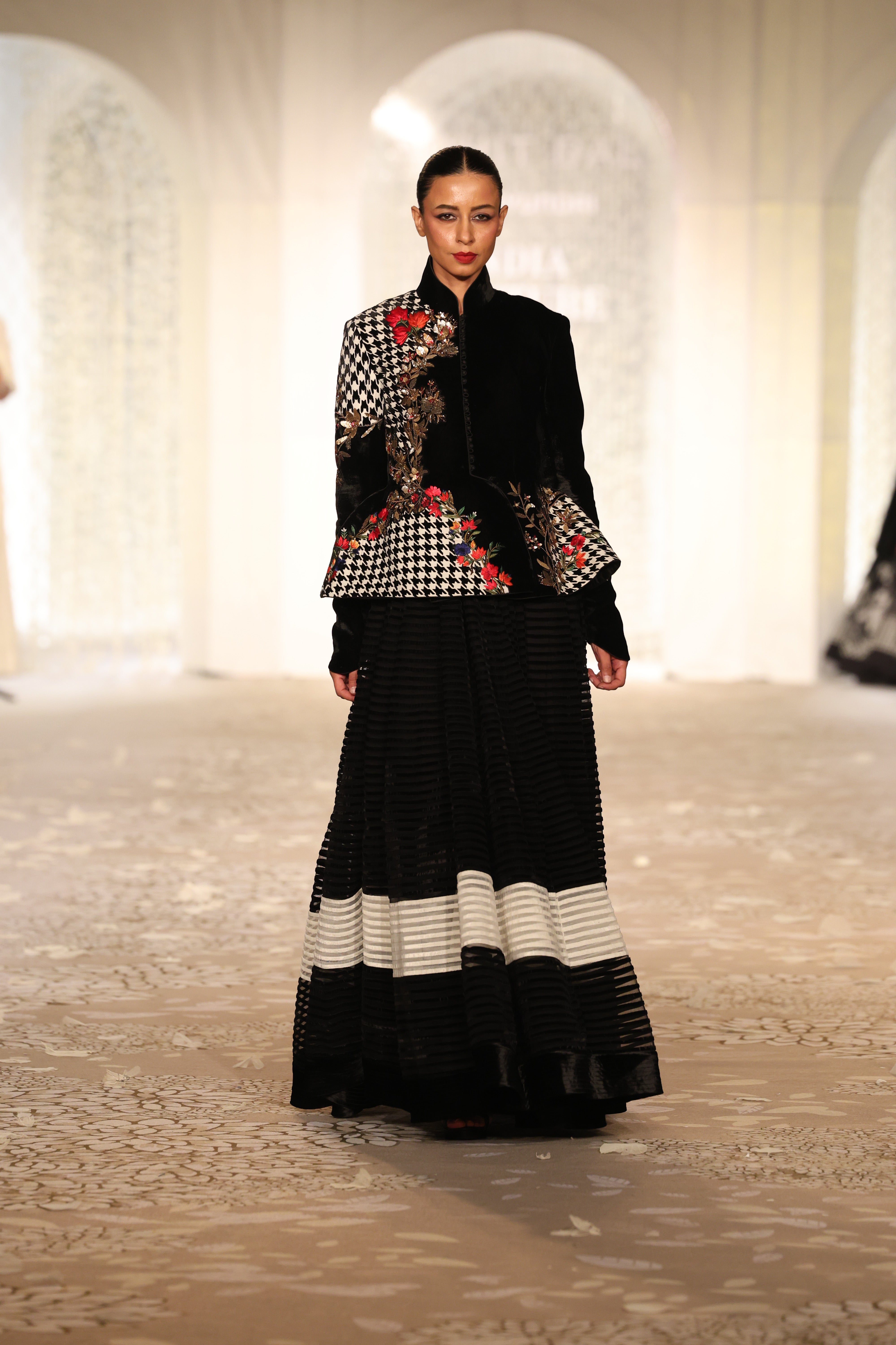 Velvet Applique Jacket with Floral Embroidery